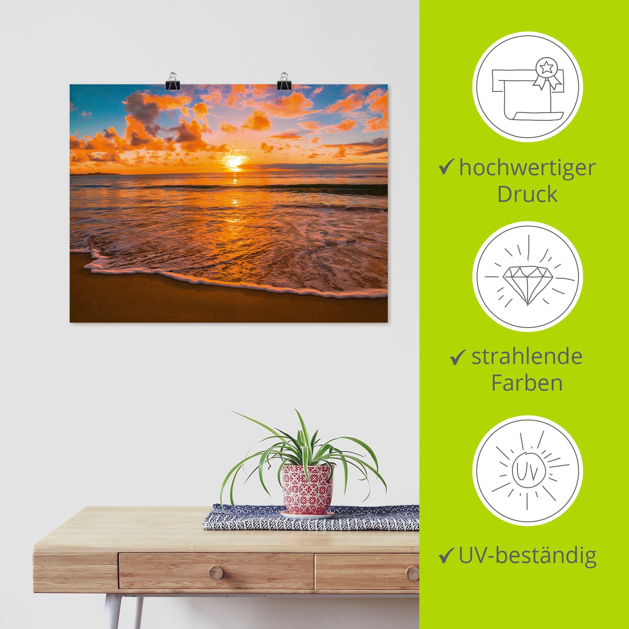 Artland Artprint Zonsondergang aan het strand als artprint op linnen, poster in verschillende formaten maten