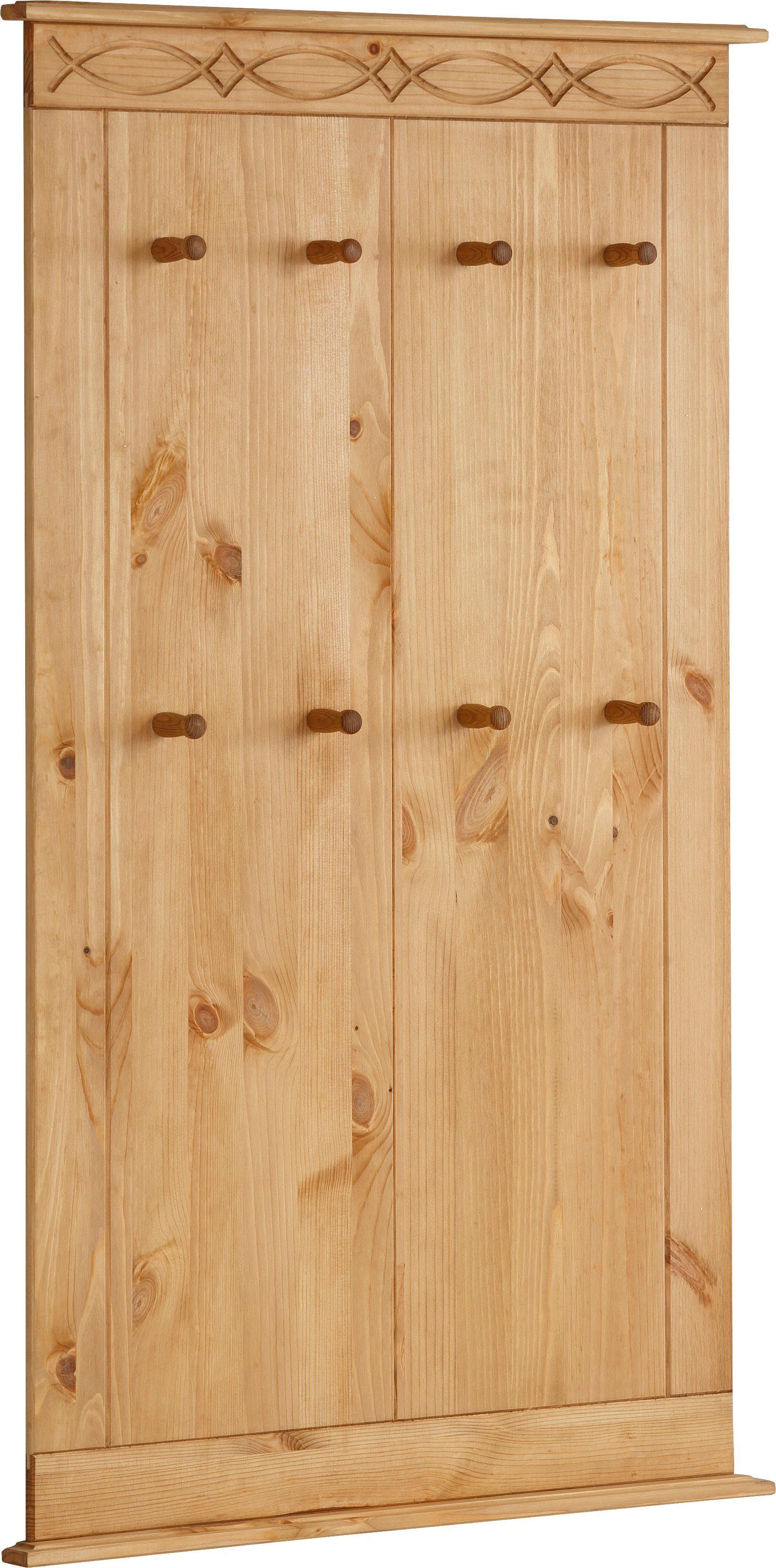 Home affaire Kapstokpaneel Indra van massief dennenhout, fsc®, 8 haken, discreet ornament