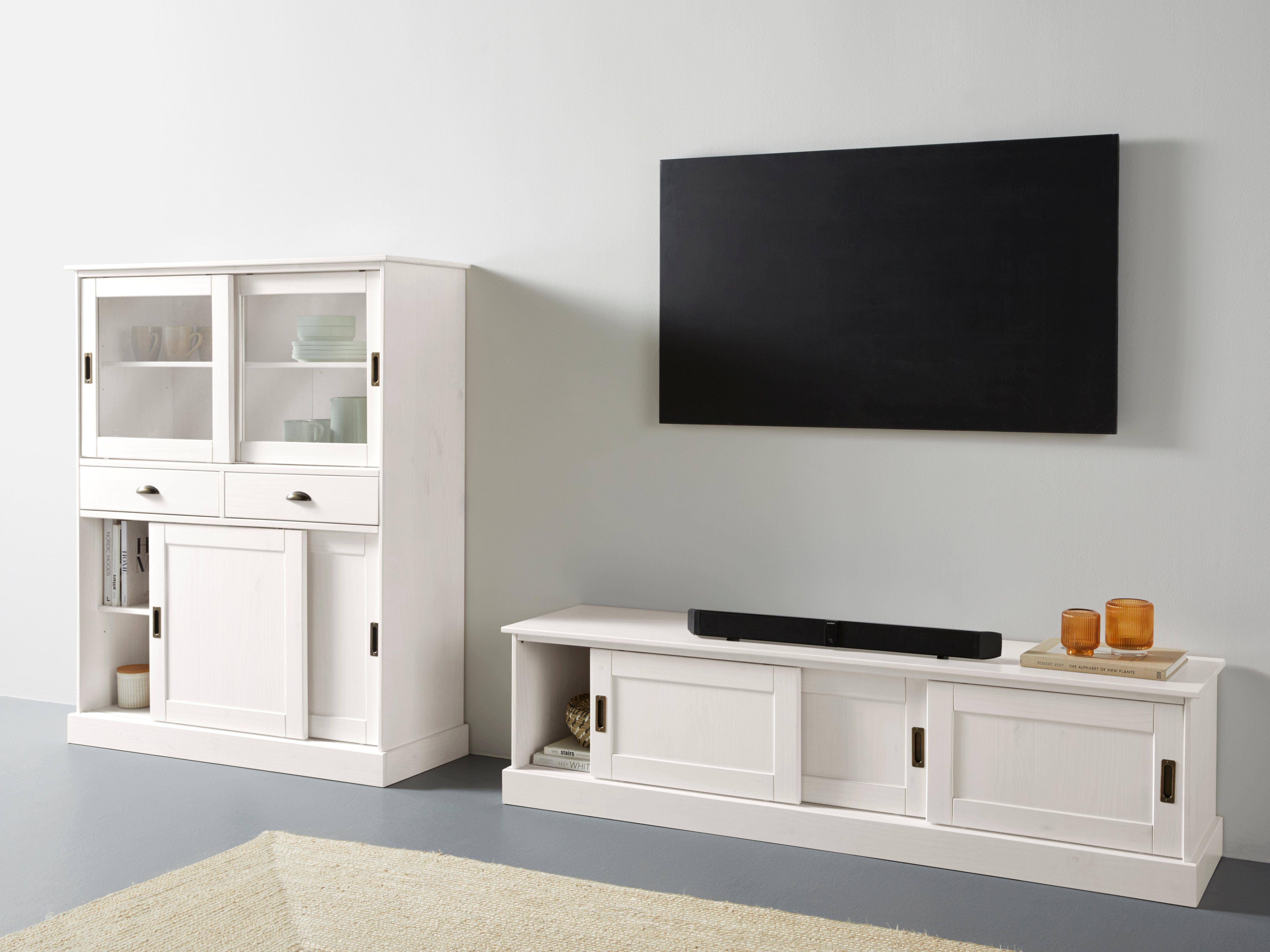 Home affaire Highboard Schröder Vitrine van massief dennenhout, breedte 114 cm