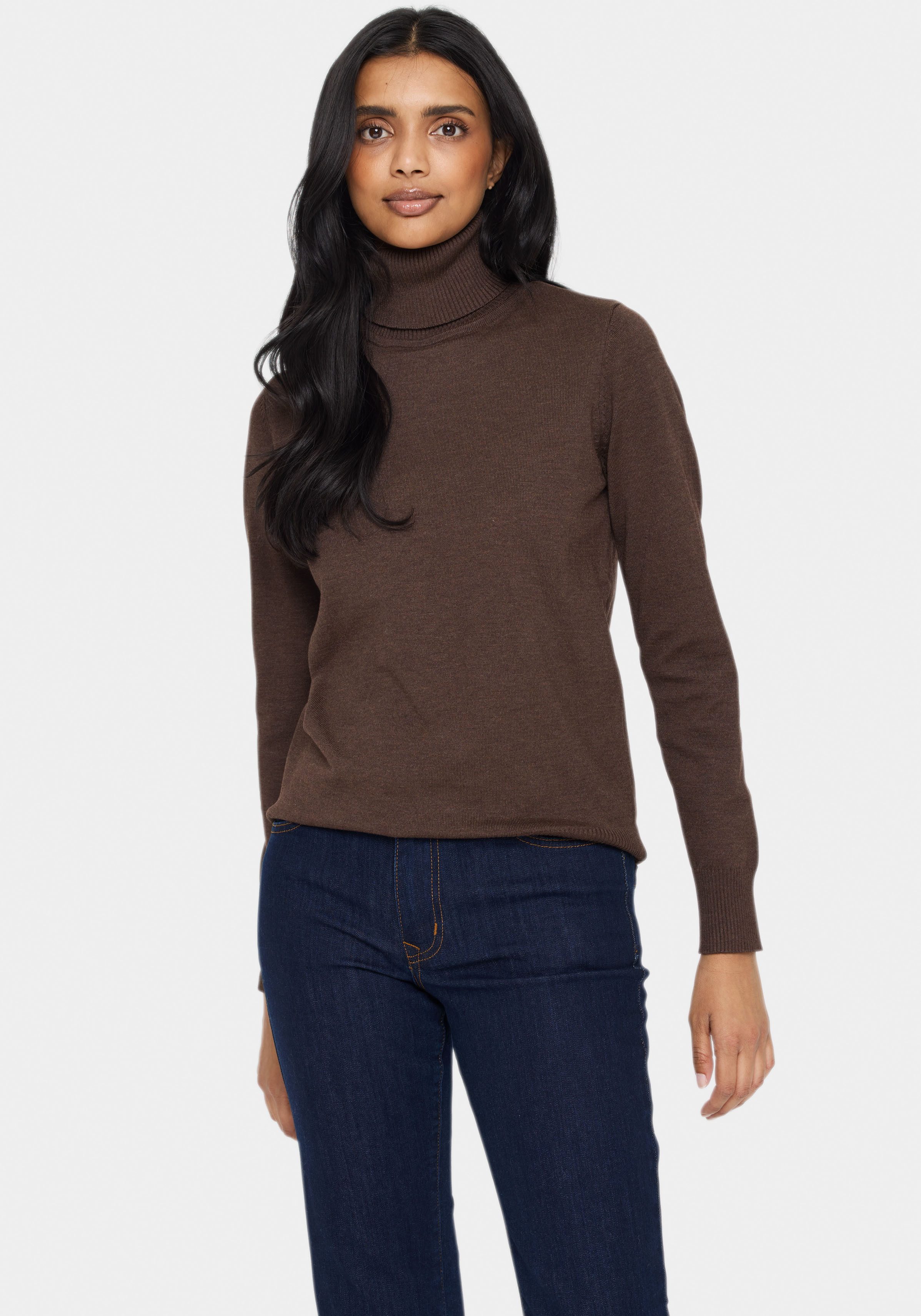 Saint Tropez Donker Eiken Melange Rollneck Sweater Brown Dames