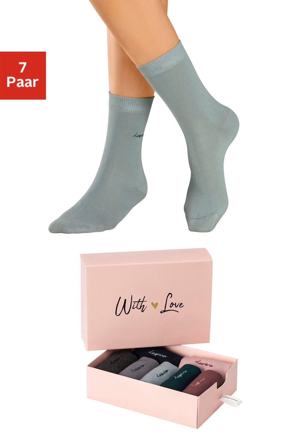 Lascana Basic sokken met hoogwaardig logoborduursel (box, 7 paar) dames sokken maat 35-38 roze