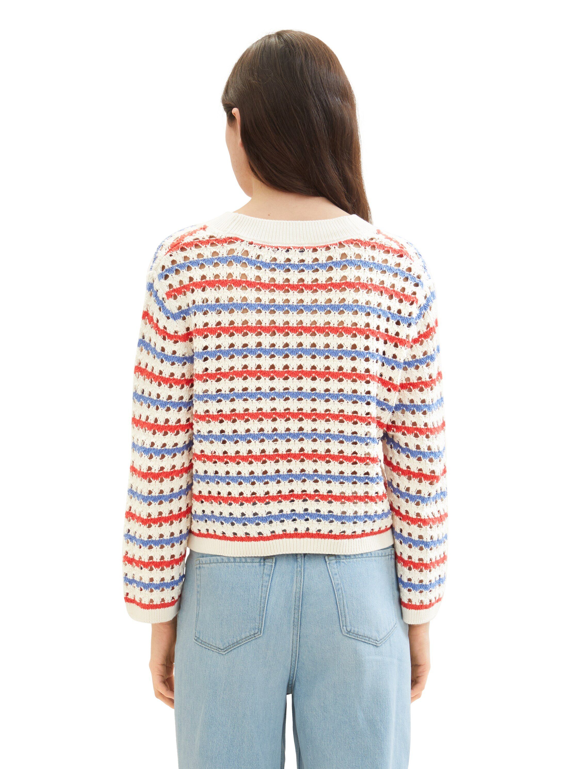 Tom Tailor Denim Gebreide trui in streep-look en met v-halslijn