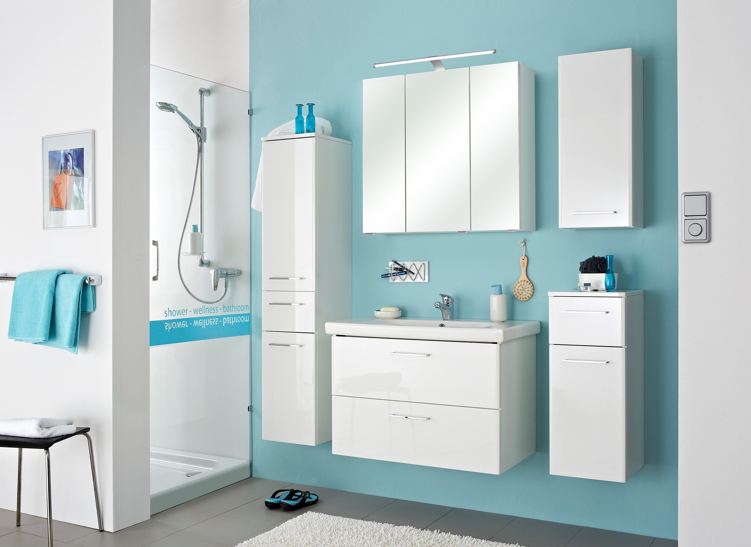 Saphir Badmeubelset Quickset 316 5-delig, inclusief keramieken wastafelonderkast en led-spiegelkast (set, 5 stuks)