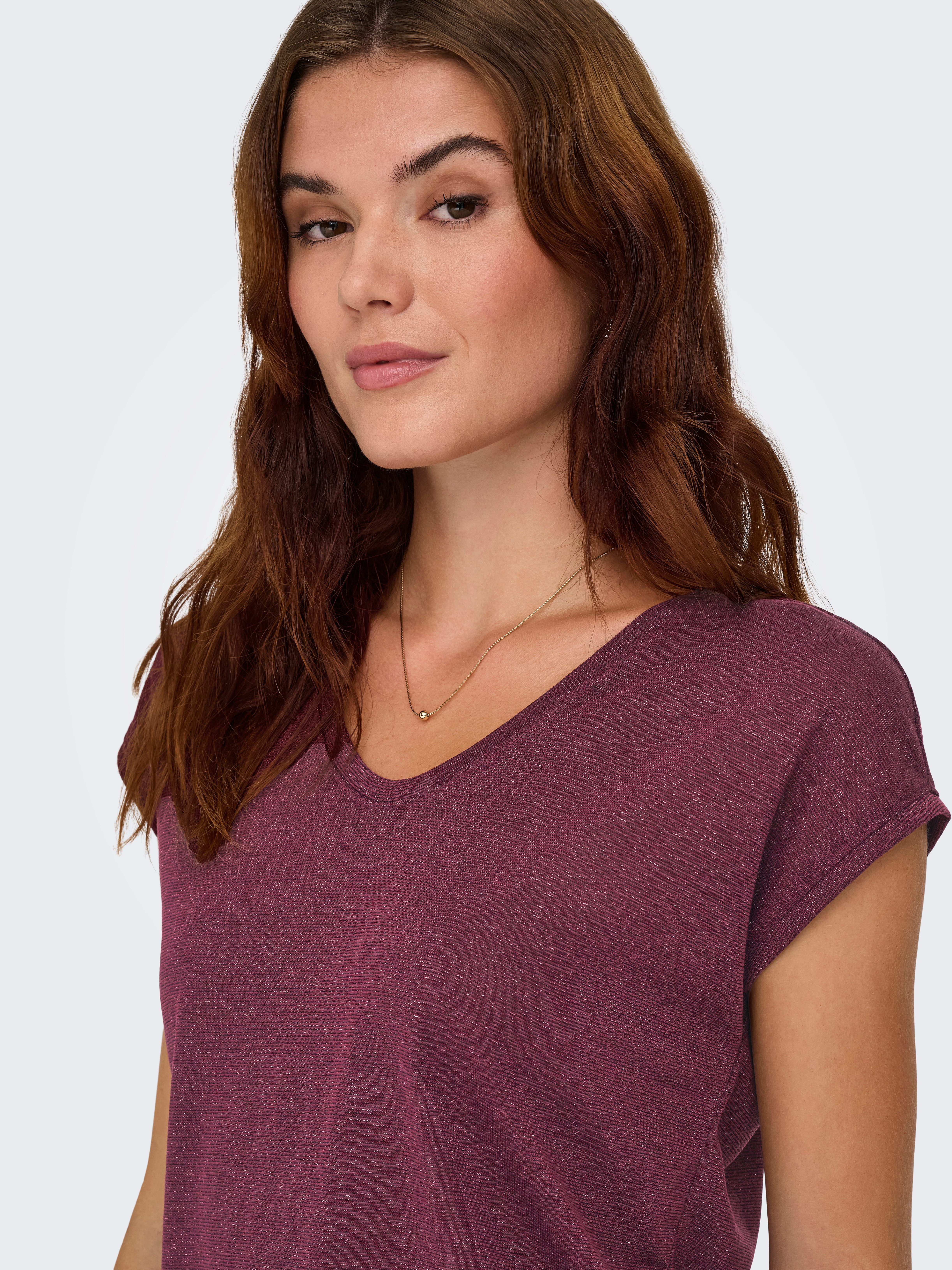 Only Shirt met korte mouwen ONLSILVERY S/S V NECK LUREX TOP JRS NOOS