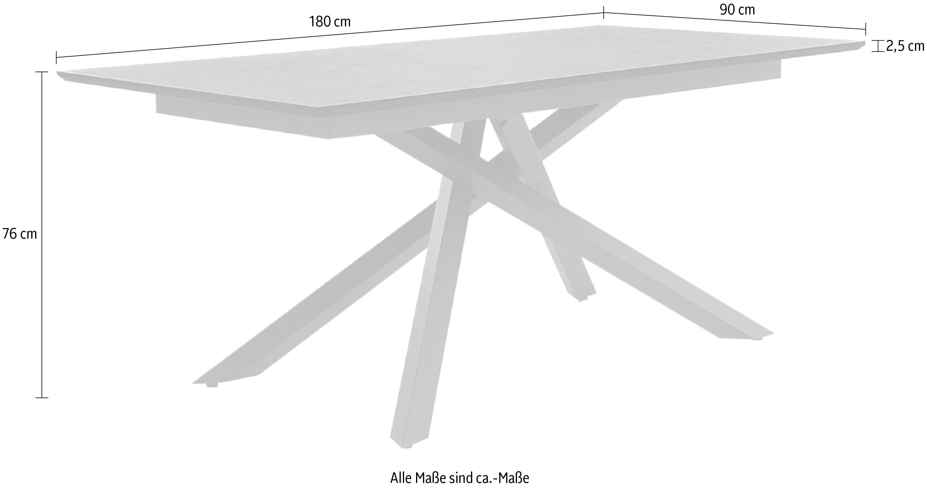 Jockenhöfer Gruppe Eettafel Silas 180 x 90 cm, tafelblad in antracietkleurige marmerlook