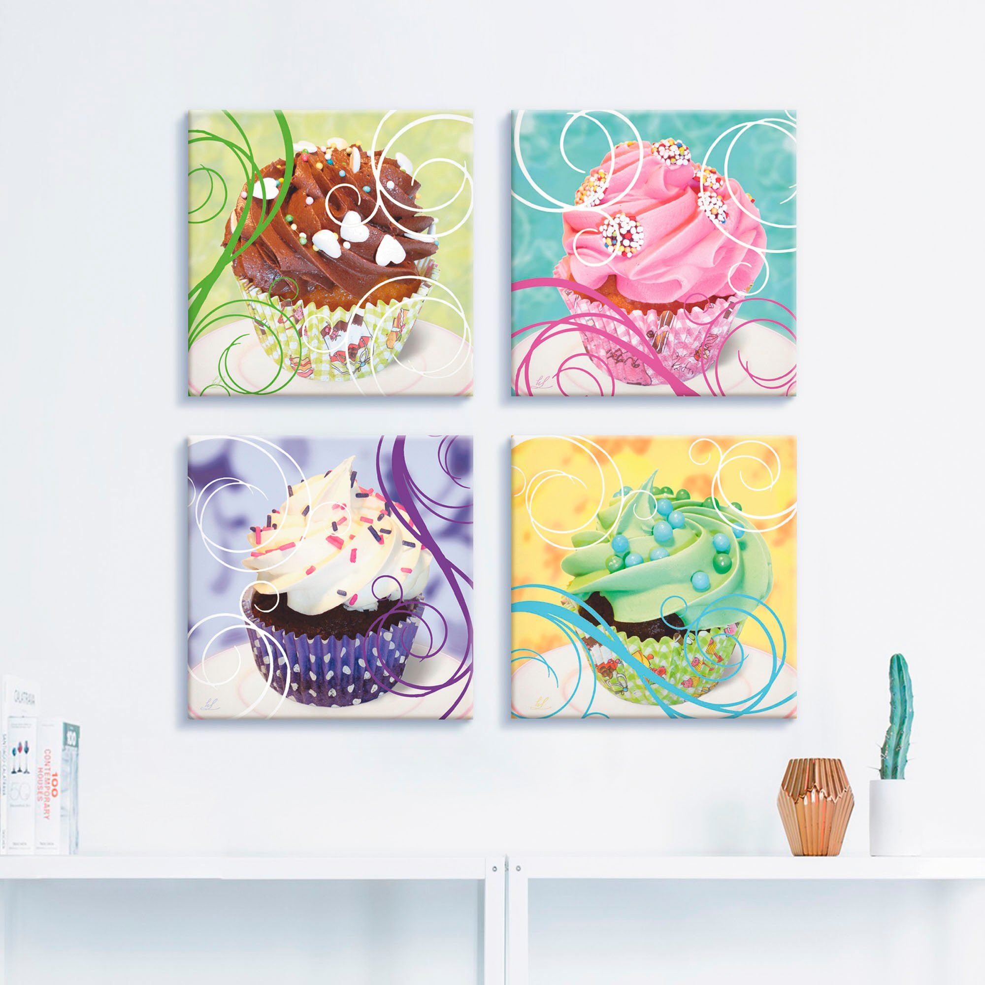 Artland Artprint op linnen Cupcakes set van 4, verschillende maten (4-delig)