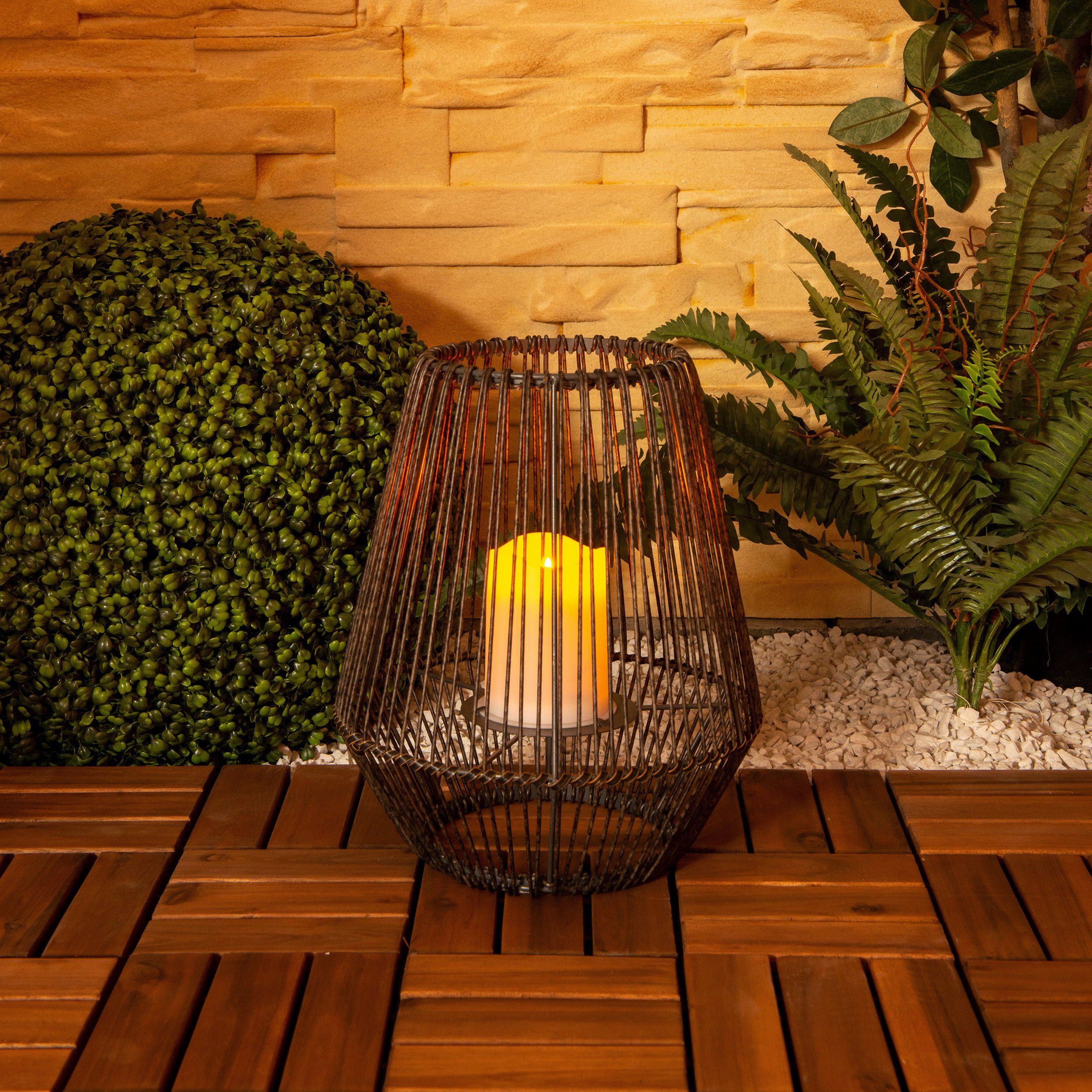näve Ledsolarlamp Solar, balkon terrassen lamp tafellamp flakker-effect solarlamp (1 stuk) tuinlampen bruin