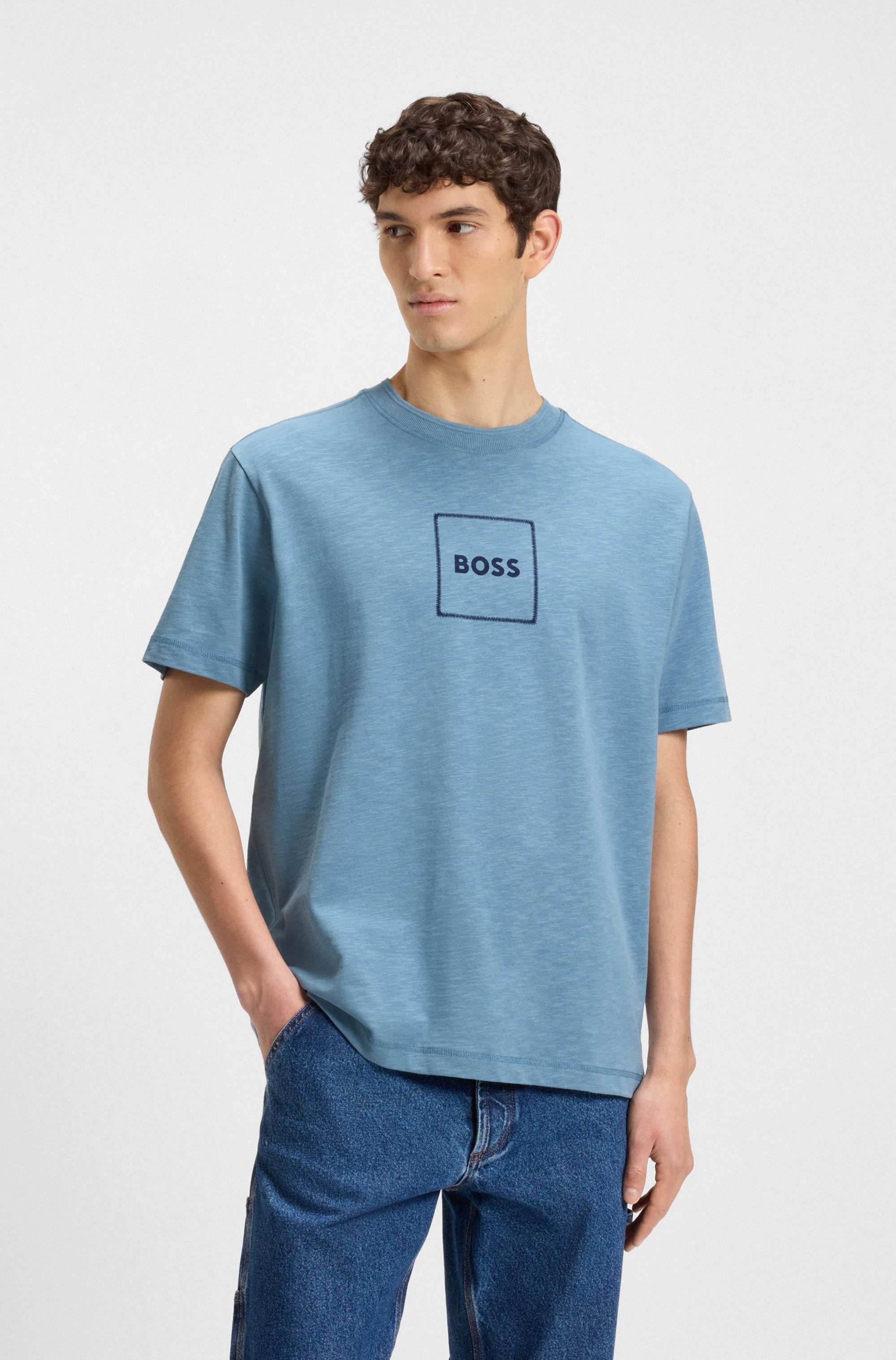 Boss Orange T-shirt Te_linenlogo heren t-shirts maat S blauw