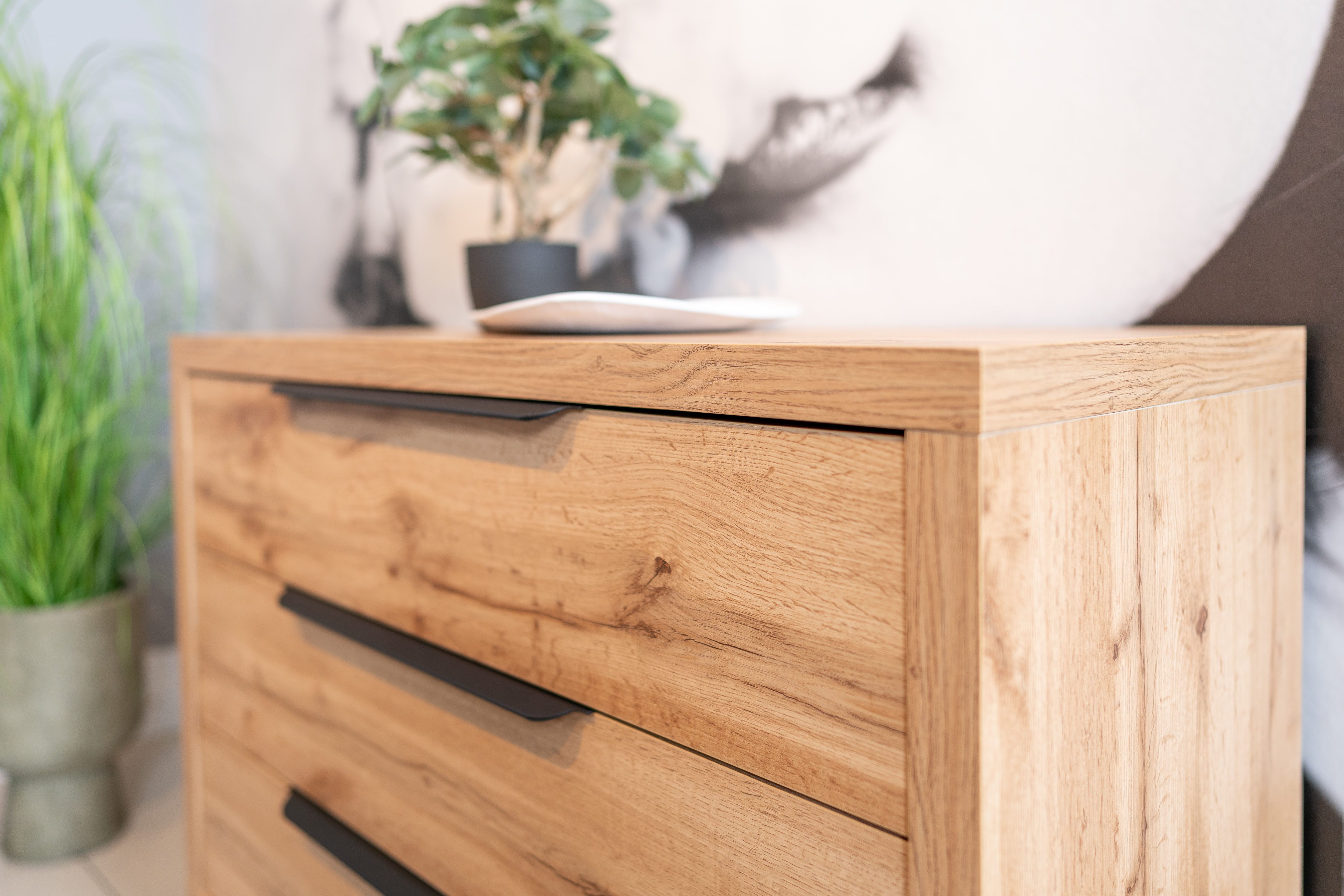 Home affaire Ladekast Bronne, 99,5x83x45cm commode, metalen handgrepen Potens in sledevorm, sideboard met 3 lades, slaapkamercommode