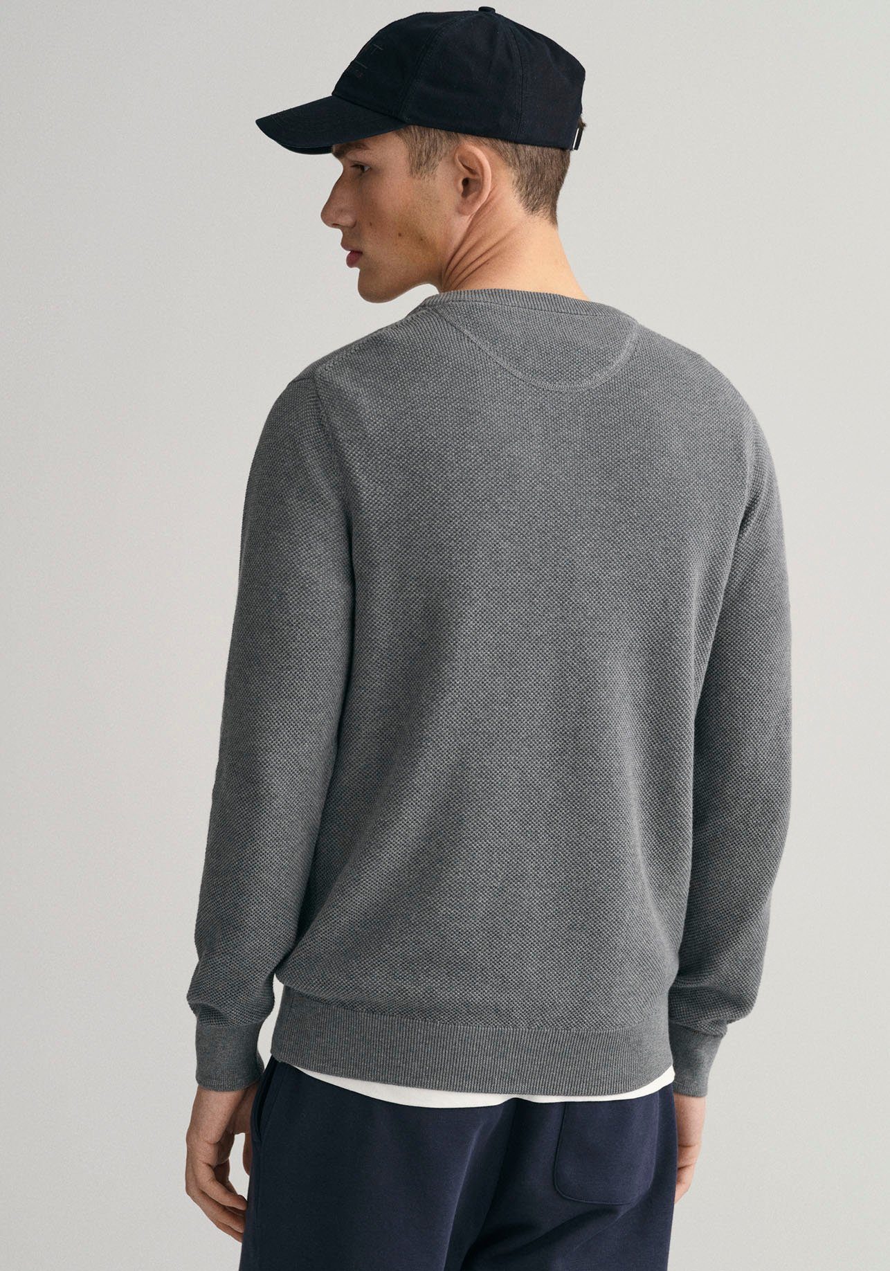 Gant Trui met ronde hals COTTON PIQUE C-NECK met logoborduursel op borsthoogte