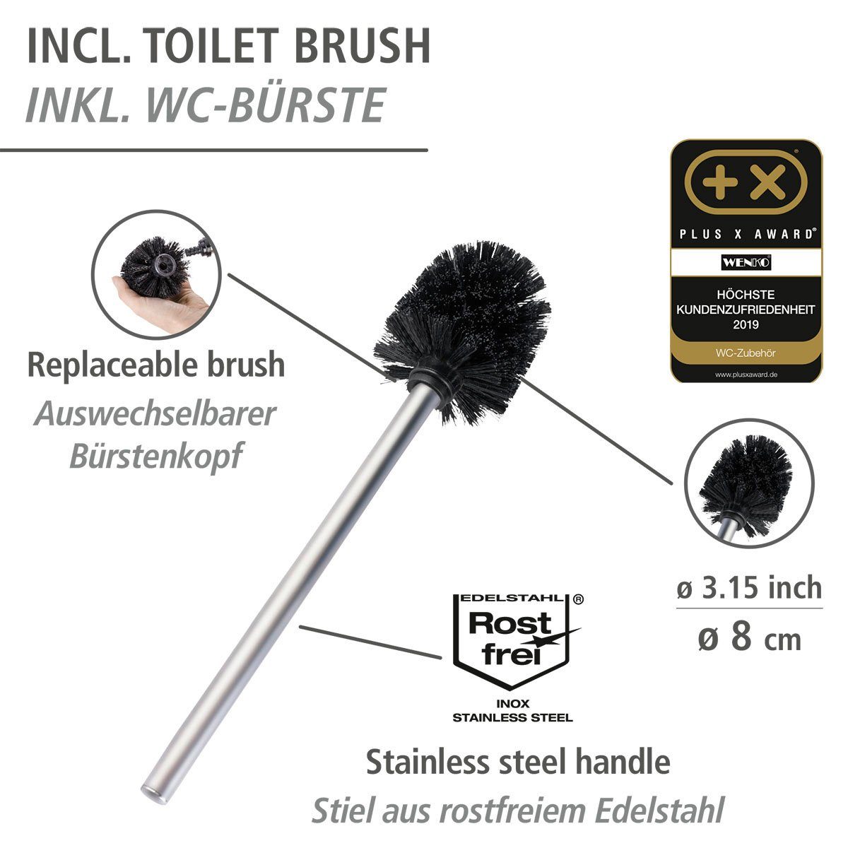WENKO Toiletset Rivalta edelstaal, met toiletpapier- en voorraadrollenhouder