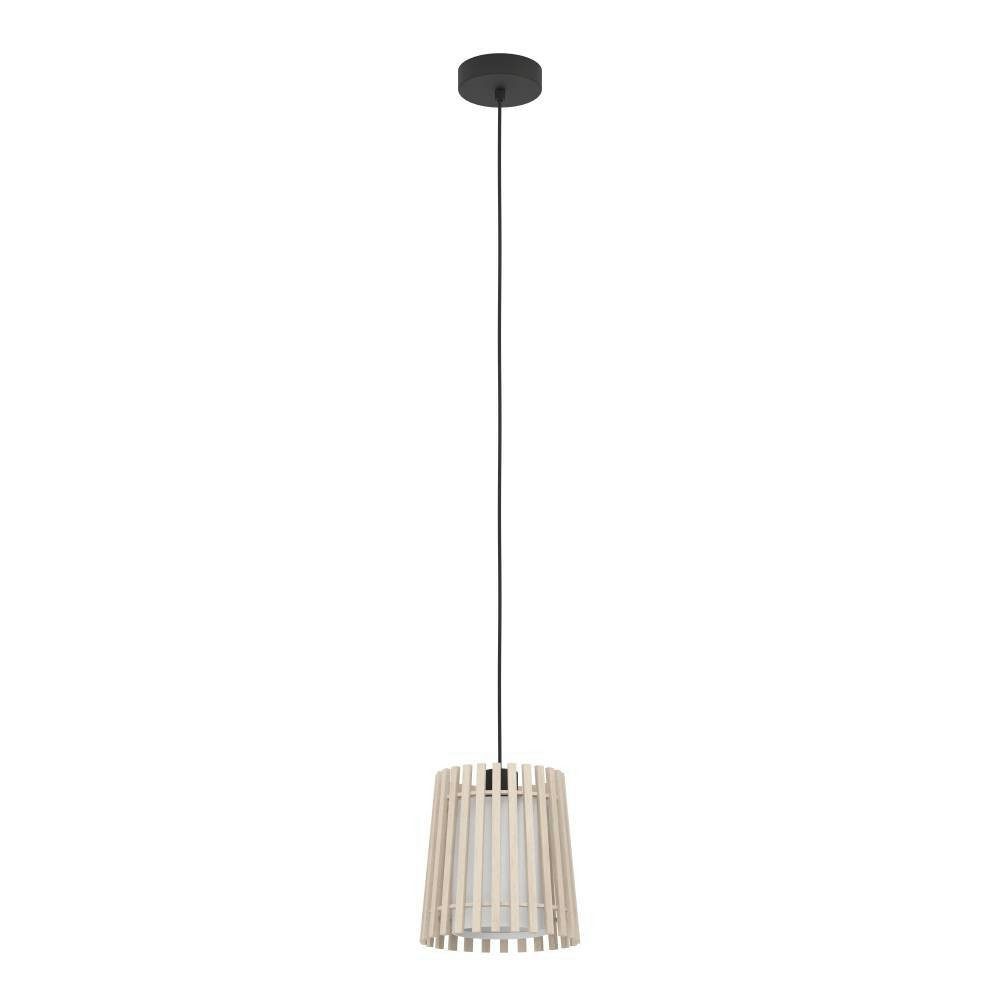 EGLO Hanglamp FATTORIA Hanglamp, hout, textiel in wit, metaal in zwart, E27, Ø 20 cm (1 stuk)