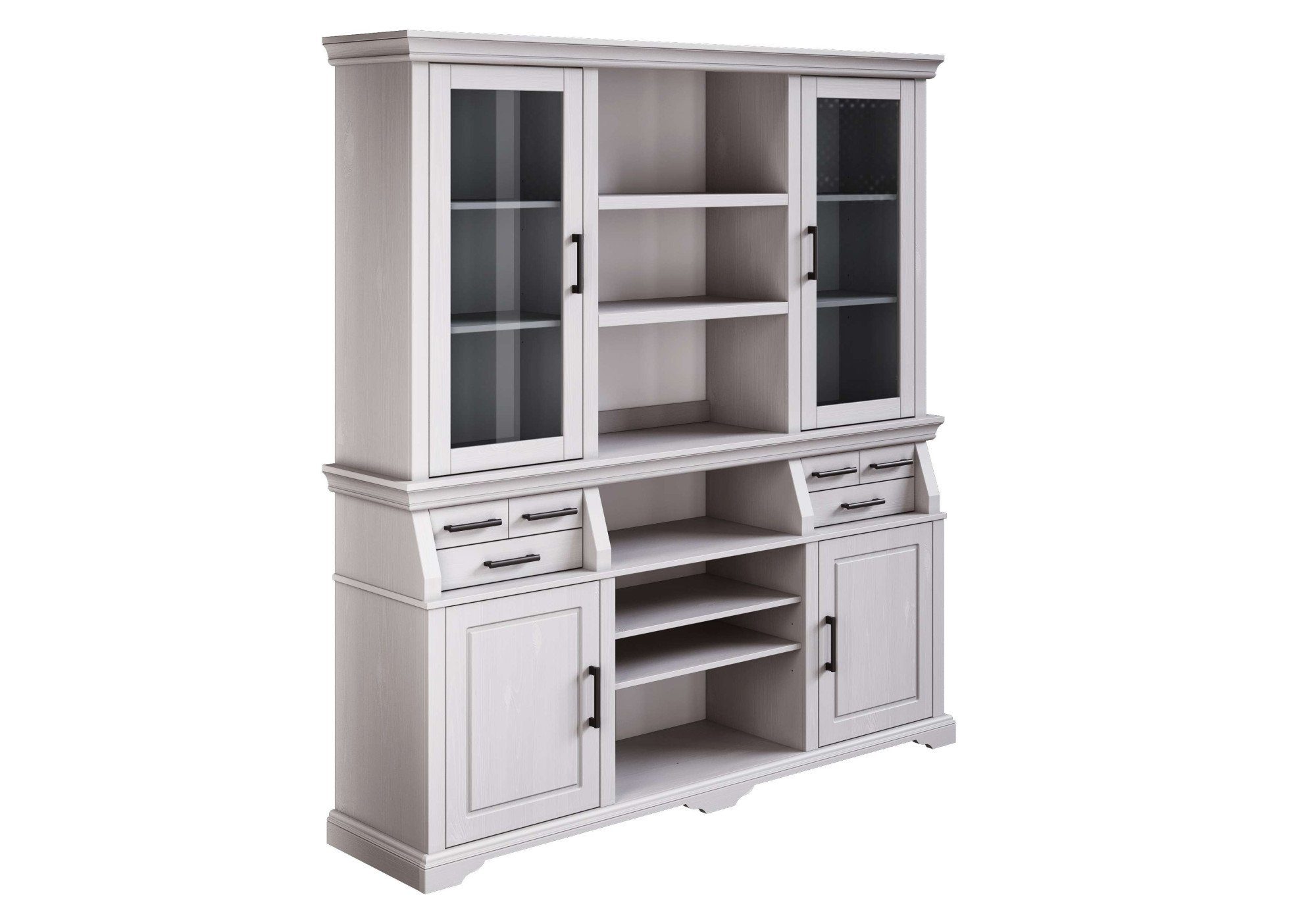 Home affaire Buffetkast Anabel, mit Glastüren und schwarzen Metallgriffen gecertificeerd massief hout, breedte 186 cm, in landhuisstijl
