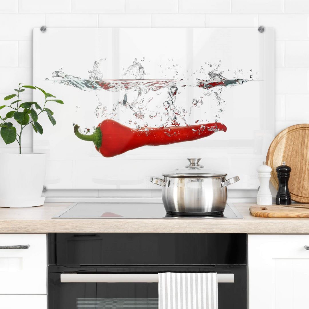 Wall-Art kookplaatdeksel Spatscherm keuken chilipepers (1-delig)