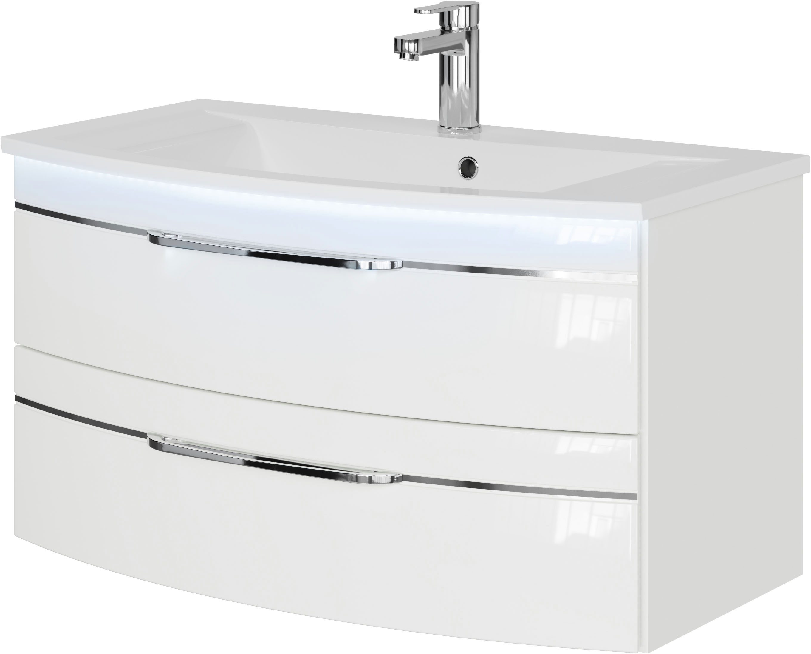 Saphir Wastafelonderkast Serie 7045 mineraalmarmeren wastafel en onderkast, 91 cm breed wastafelmeubels wit