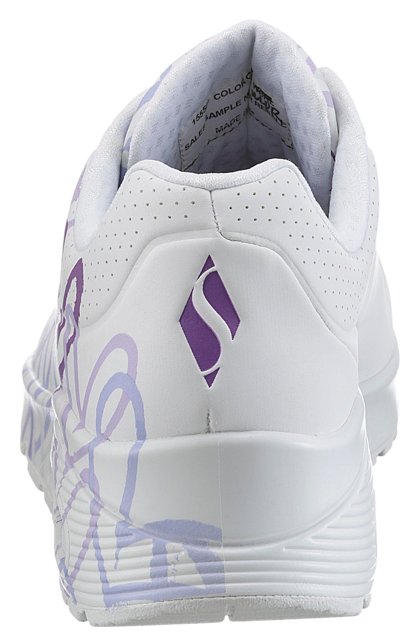 Skechers Sneakers met sleehak UNO-SPREAD THE LOVE Vrijetijdsschoen, lage schoen, veterschoen met coole graffiti-print
