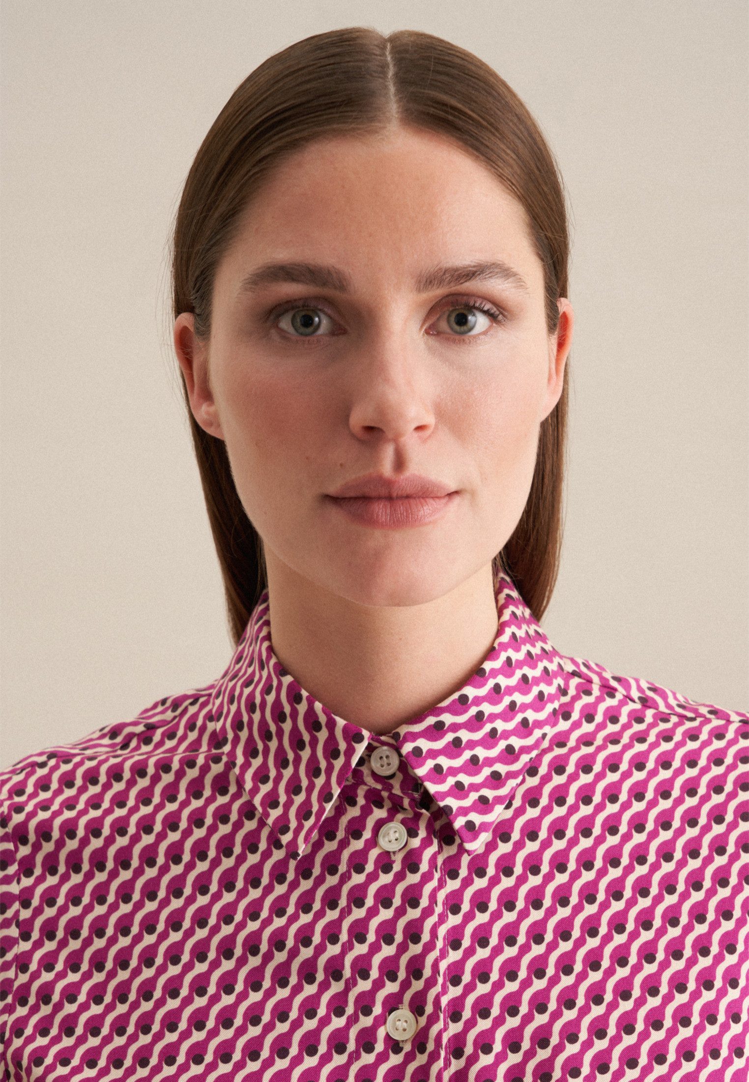 seidensticker Overhemdblouse Zwarte roos Lange mouwen kraag print