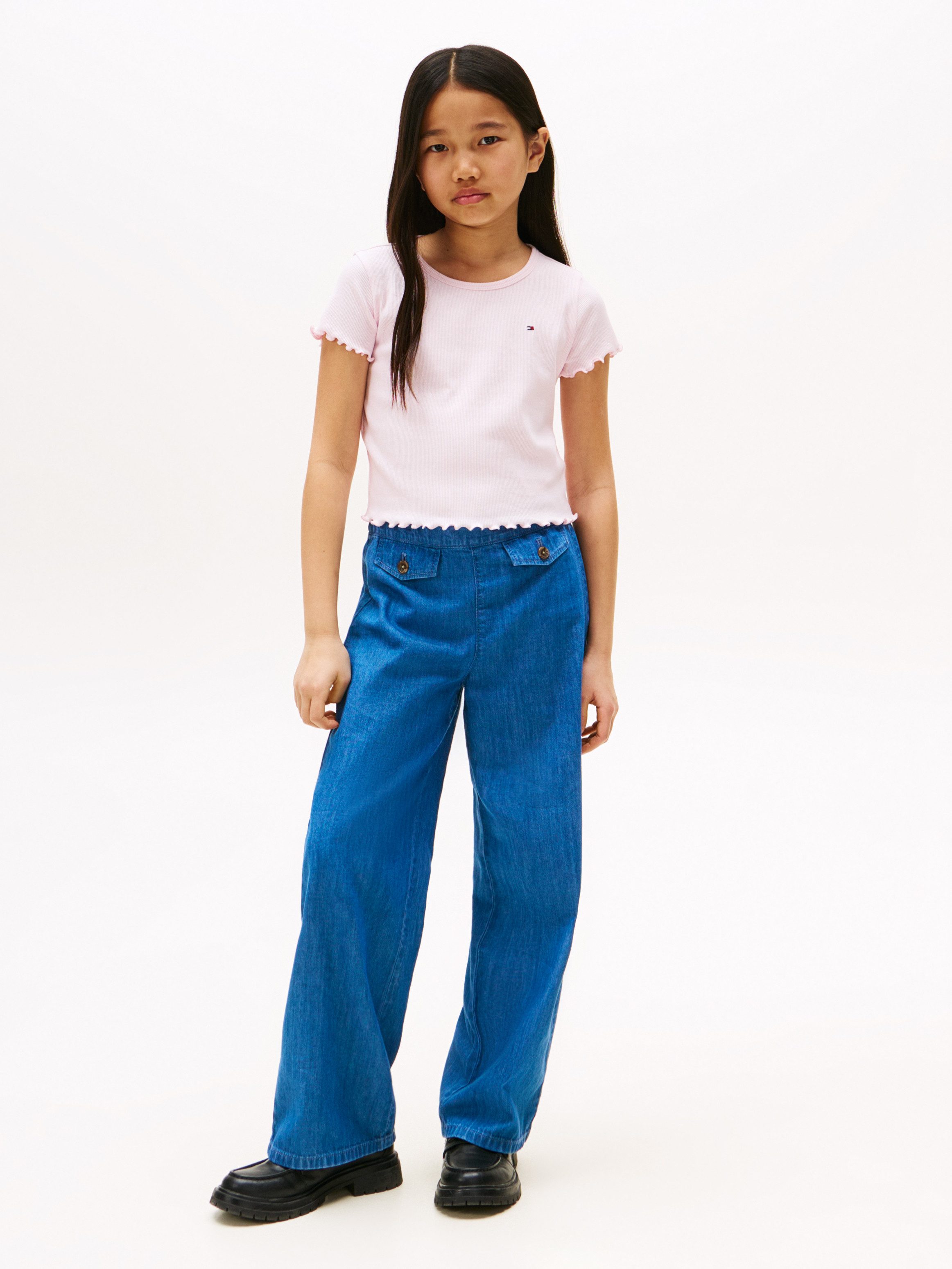 Tommy Hilfiger T-shirt ESSENTIAL RIB TOP SS met babylock-randen, met logo-borduursel