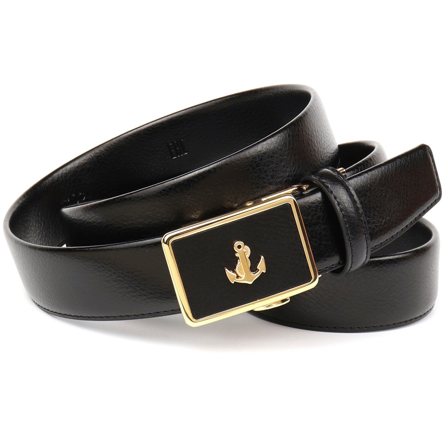 Anthoni Crown Leren riem Leren riem met goudkleurig ankerlogo heren riemen maat 100 zwart