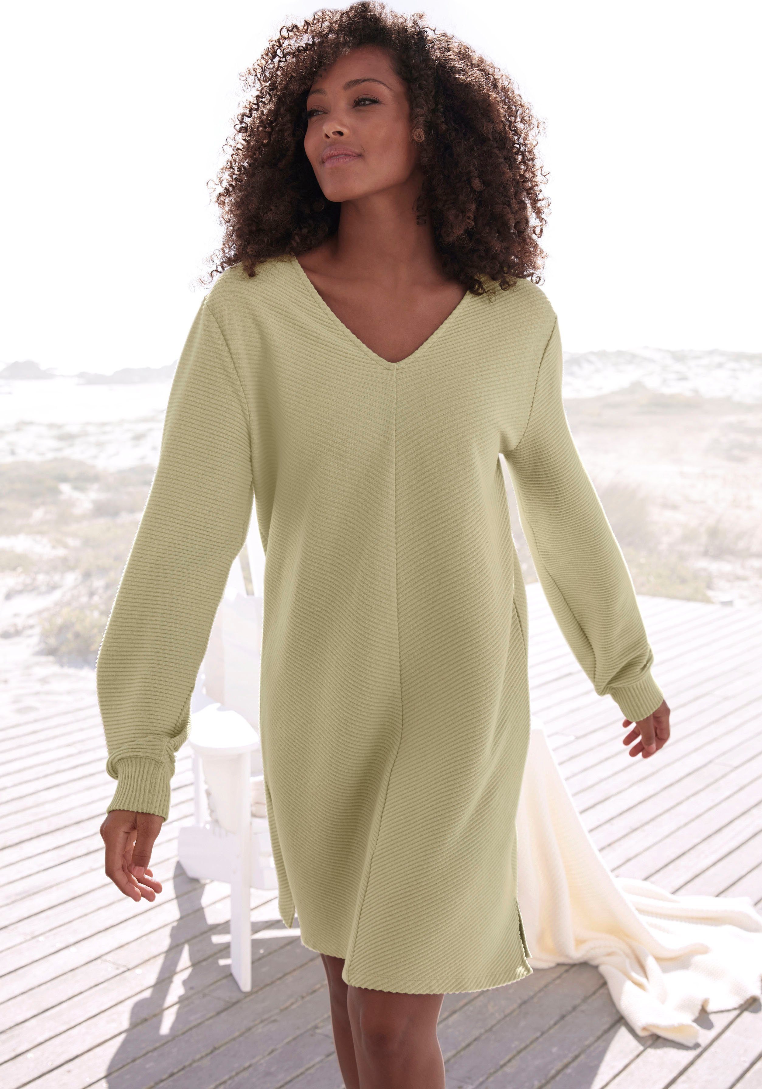 s.Oliver RED LABEL Beachwear Sweatjurk met lange mouwen in geribde stof Langarm jurk van ribkwaliteit met deelnaad, loungewear dames loungewear maat