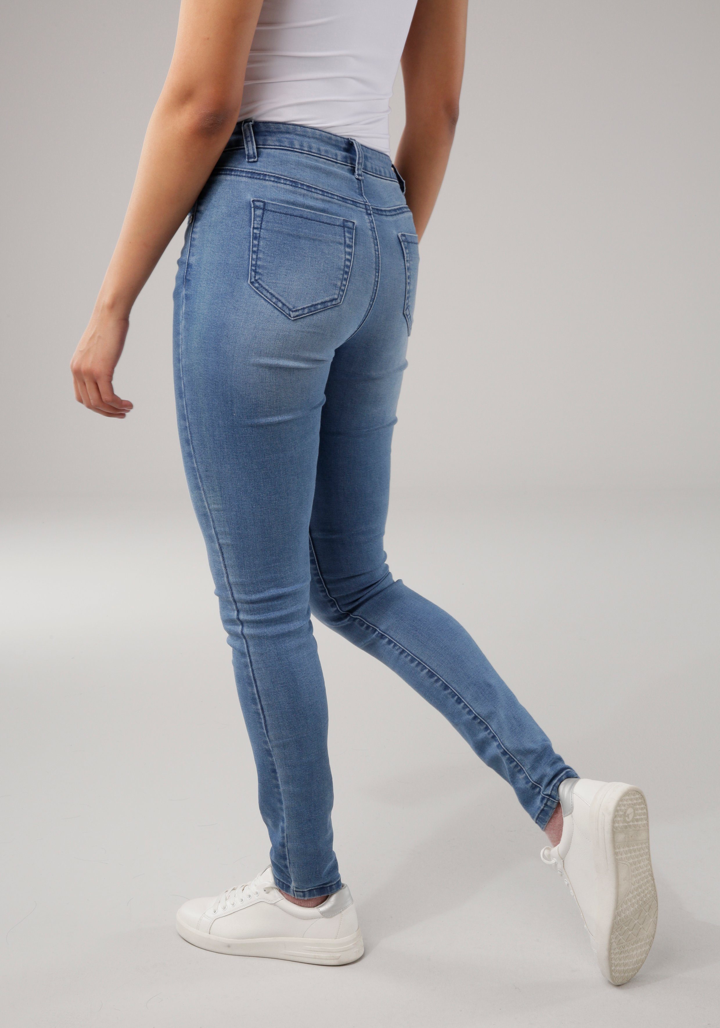 Tamaris Skinny fit jeans smalle broekpasvorm, normale taille, 5-pocket-vorm, used-wassing