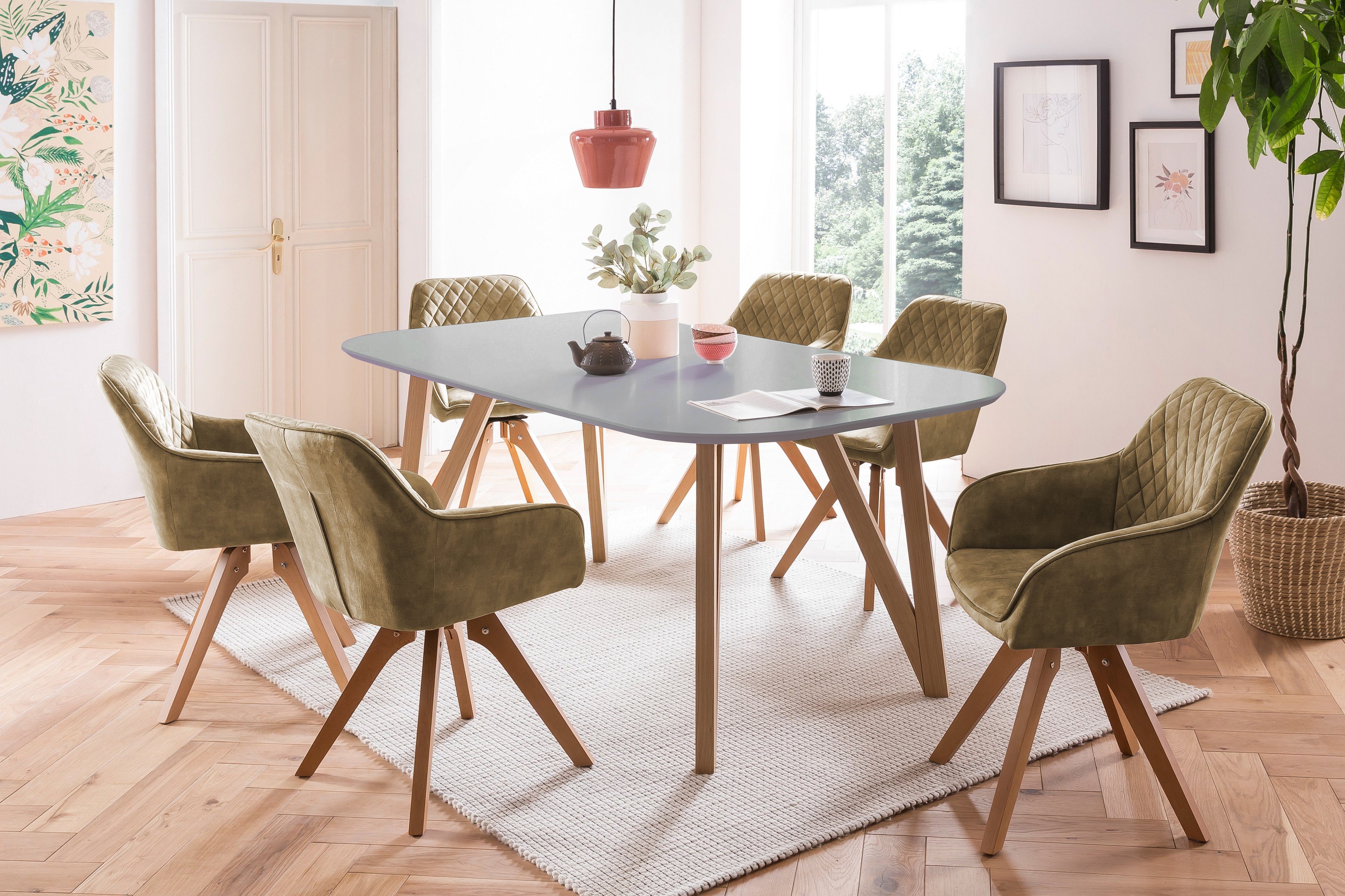 SalesFever Eethoek (5-delig), tafelbreedte 180 cm, stoelen 180° draaibaar, met fluweel