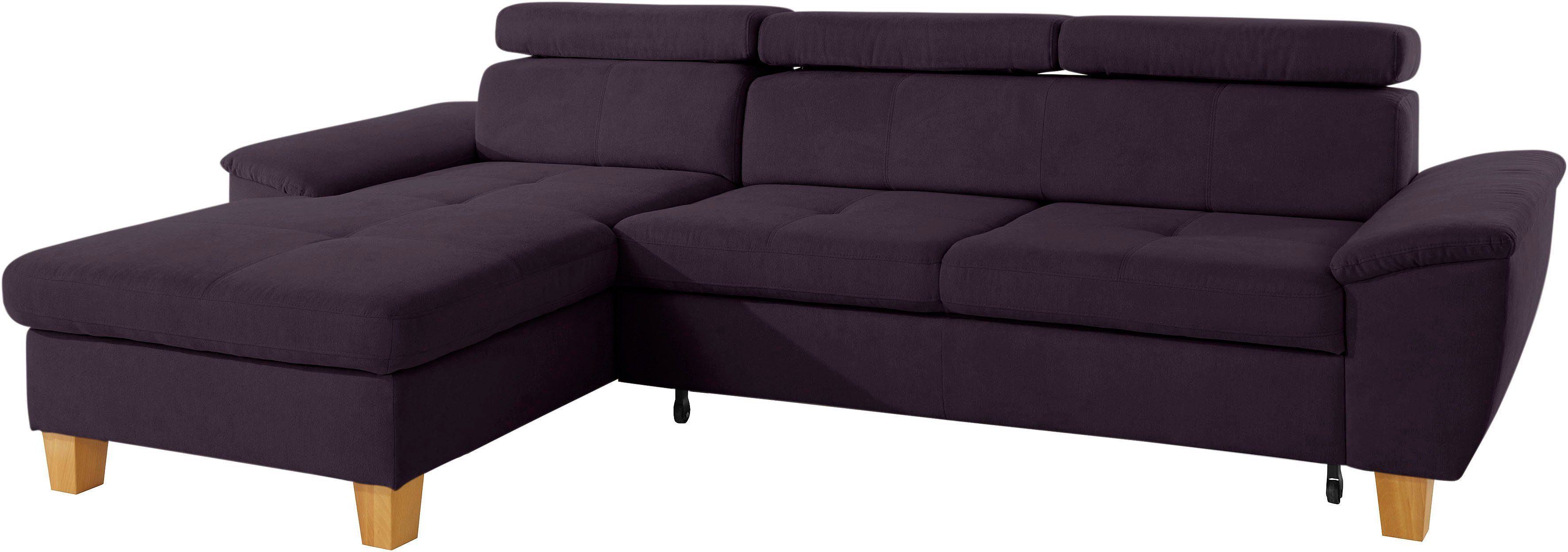 exxpo - sofa fashion Hoekbank Enya, uitgebreide afwerking, hoog zitcomfort, comfortabel, L-vorm inclusief verstelbare hoofdsteun, naar keuze met slaapfunctie en bedkist