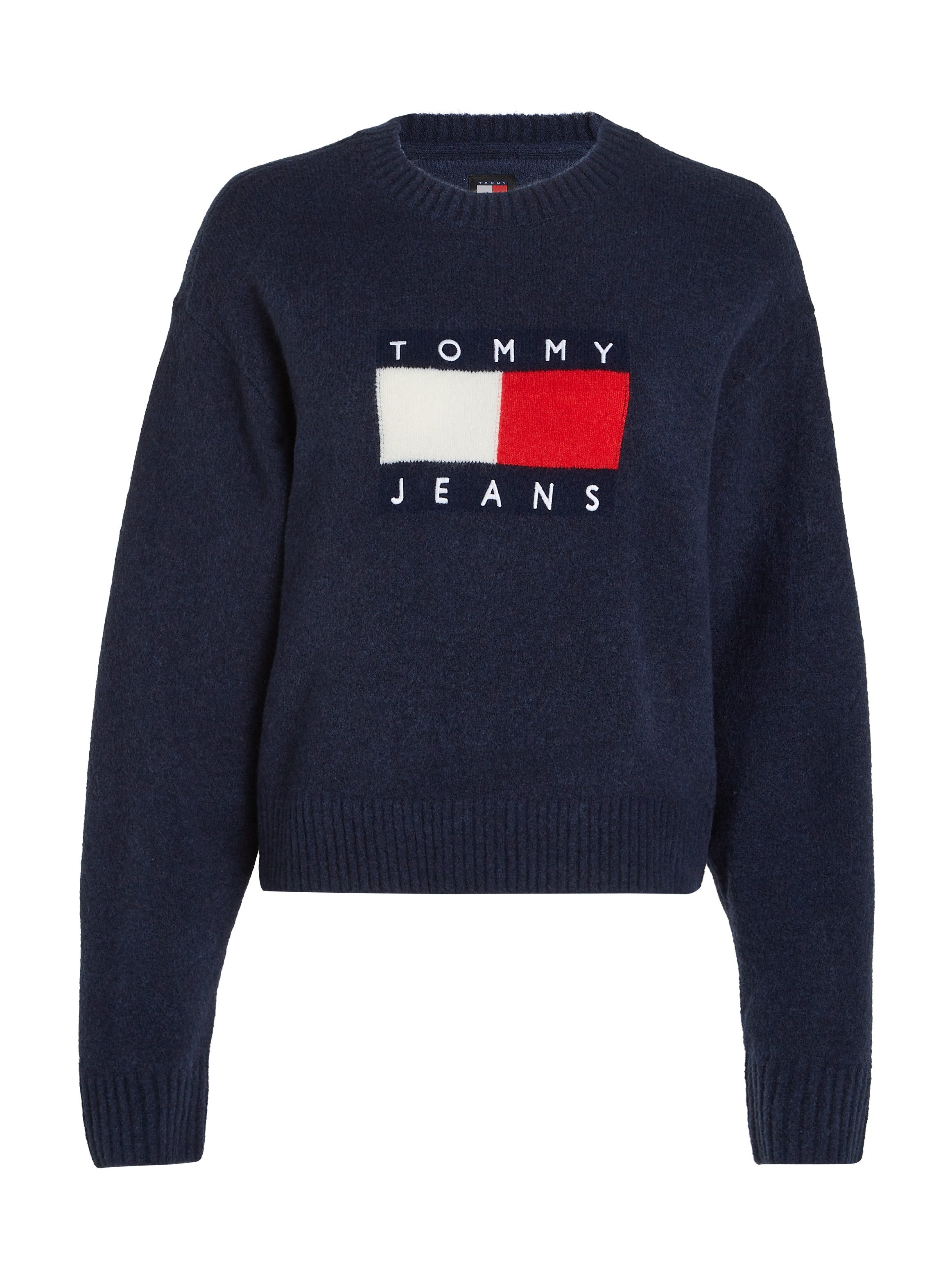 Tommy Jeans Curve Gebreide trui TJW MELANGE FLAG SWEATER EXT in grote maten met wolpercentage en elastaan