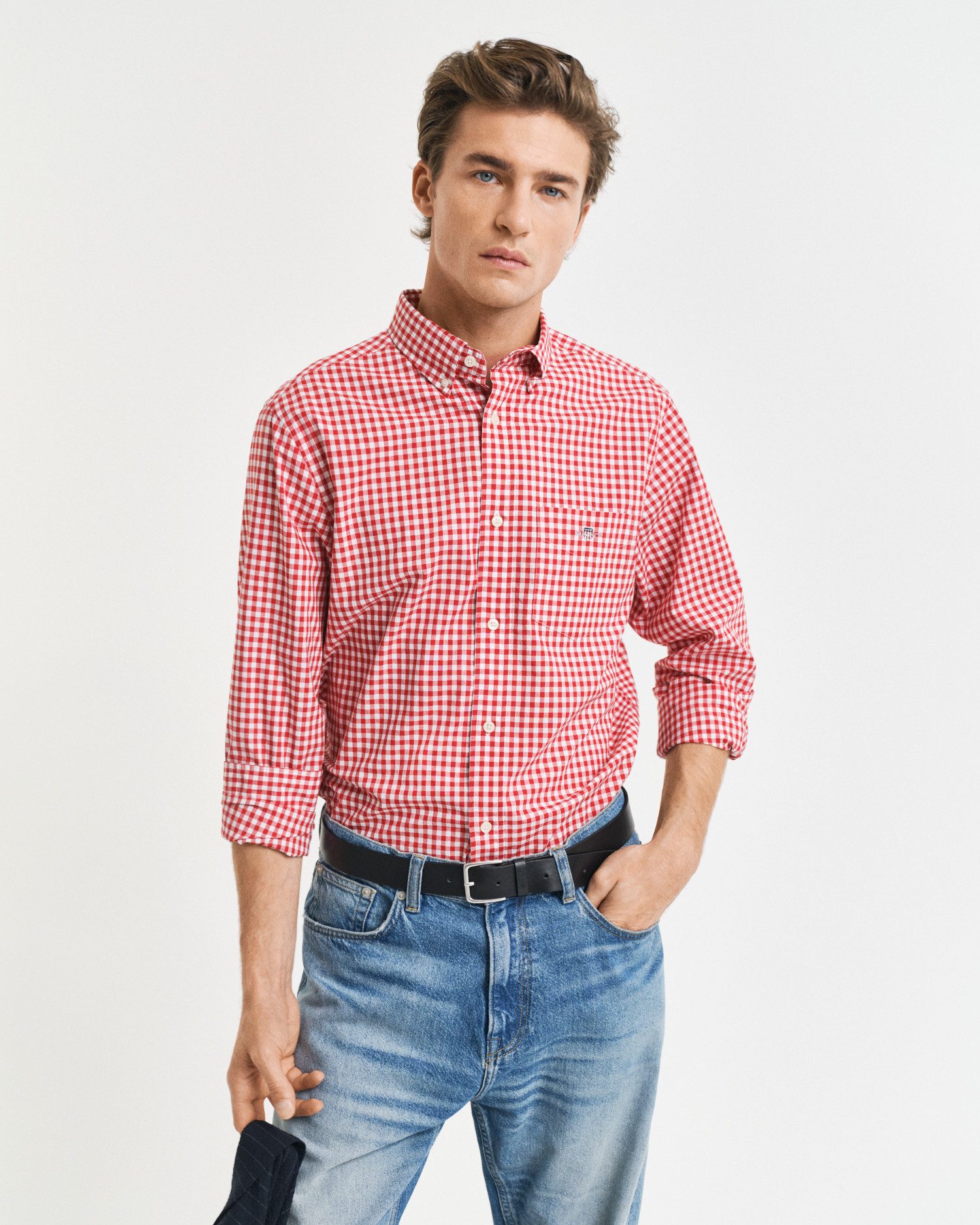 Gant Overhemd met lange mouwen REG POPLIN GINGHAM SHIRT met logoborduursel op borsthoogte