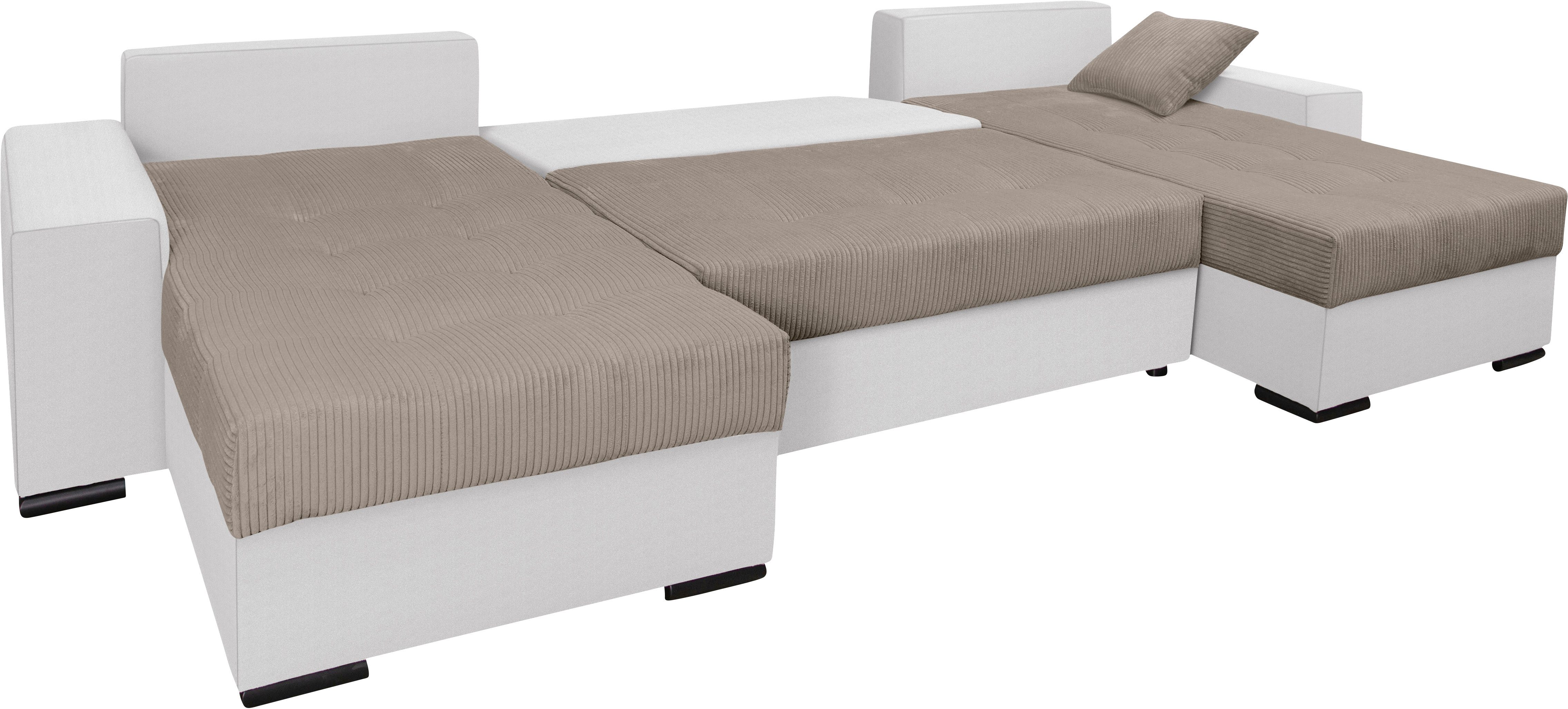 COLLECTION AB Zithoek XL-Josy U-vorm, breedte 313 cm, cord-/mix incl. bedfunctie, bedlade, met 4 gelijk grote rugkussens