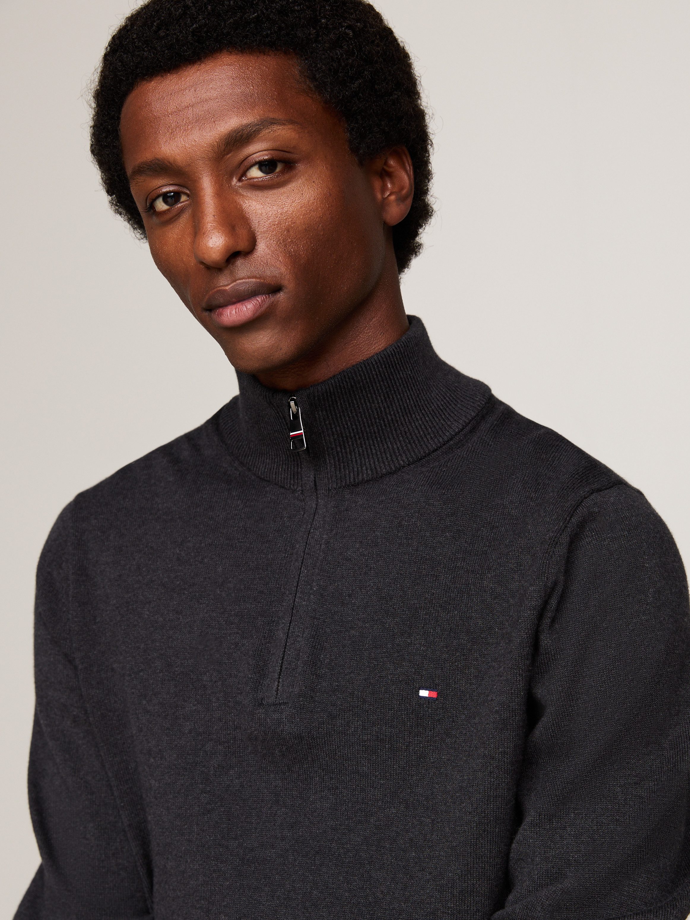 Tommy Hilfiger Schipperstrui PIMA ORG CTN CASHMERE ZIP MOCK