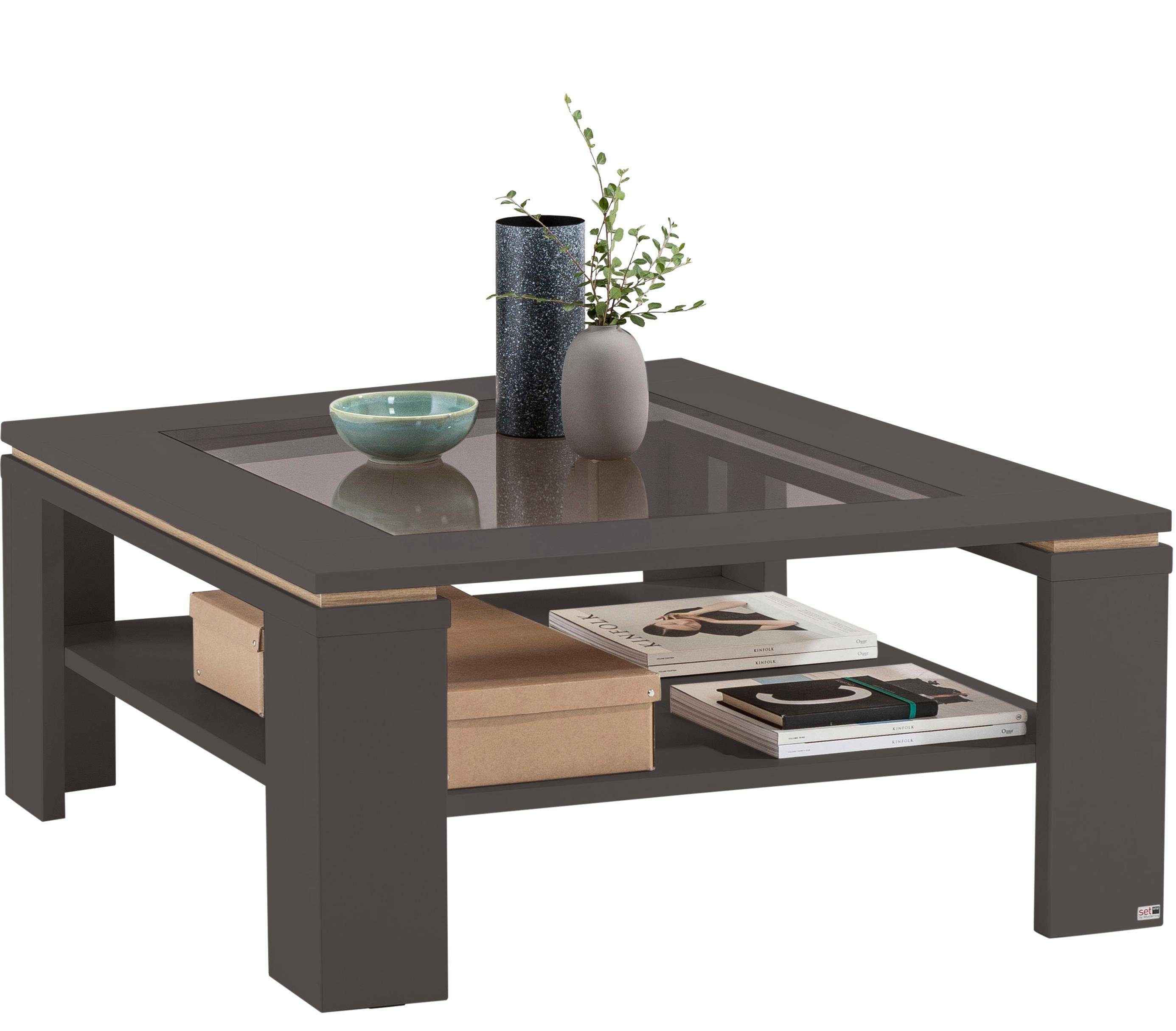 set one by Musterring Salontafel Tacoma Type 65 en 66, met getinte glasplaat salontafels maat 70 cm x 45 cm x 110 cm grijs