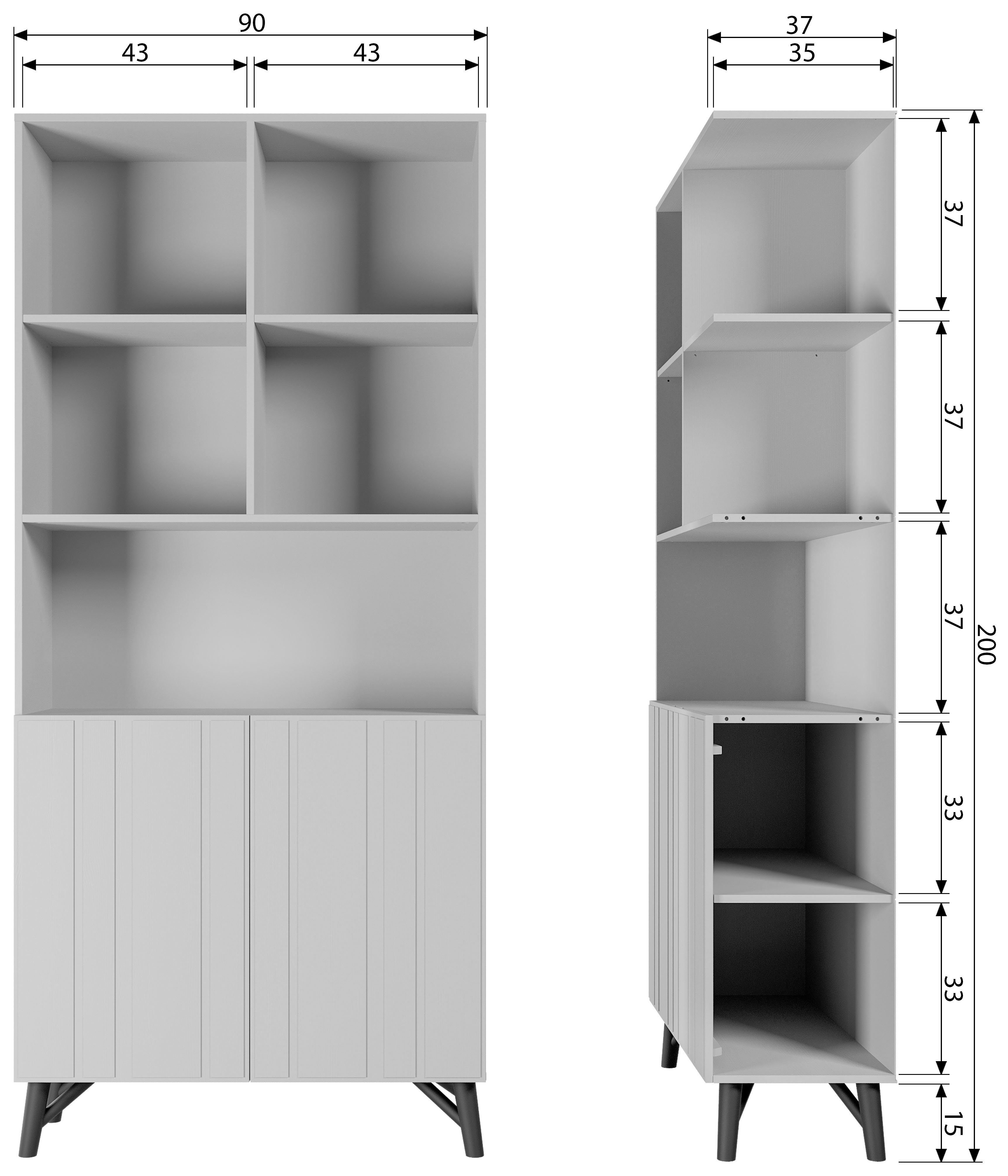 WOOOD Opbergrek MILLER met 2 deuren, h 200 cm x b 90 cm