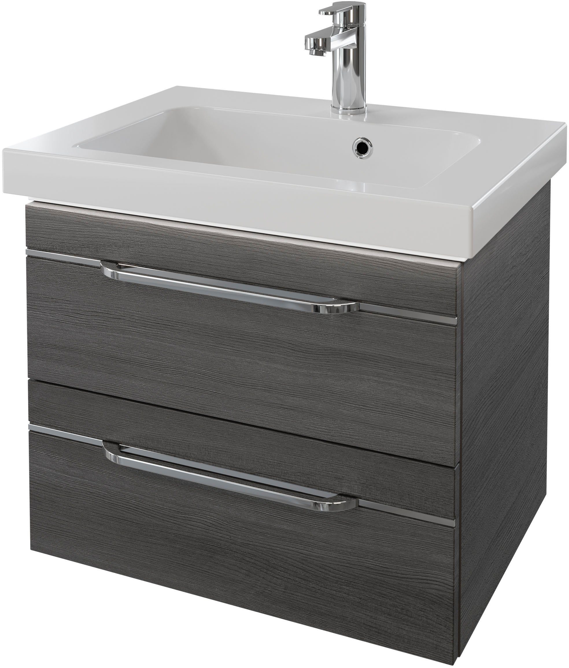 Saphir Wastafelonderkast Serie Balto mineraalmarmeren wastafel met onderkast, 64,4 cm breed Wastafelmeubel met 2 laden, badkamerkast in verschillende