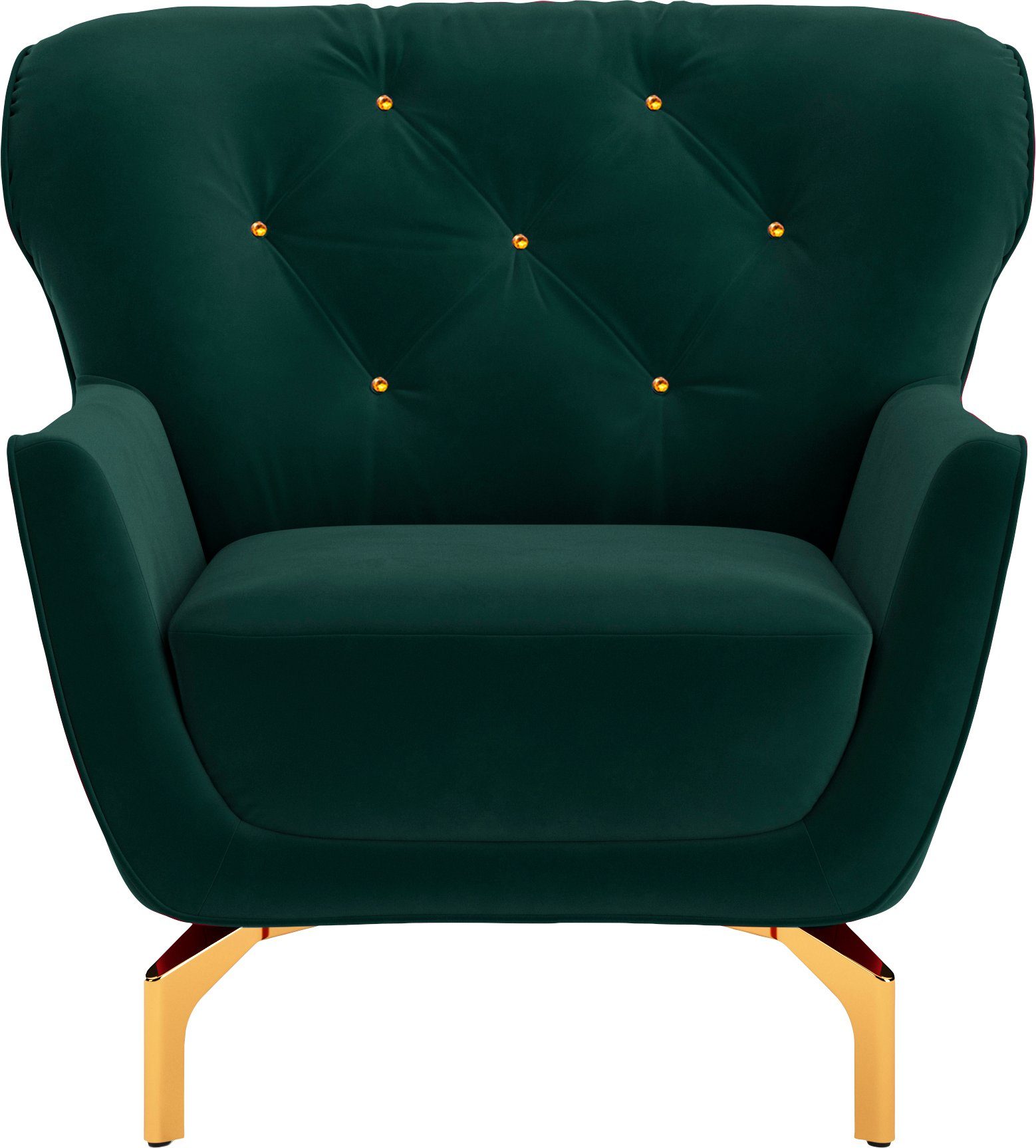 sit&more Fauteuil Orient 3 inclusief 1 sierkussen met strassteentjes, goudkleurige metalen poten fauteuils groen