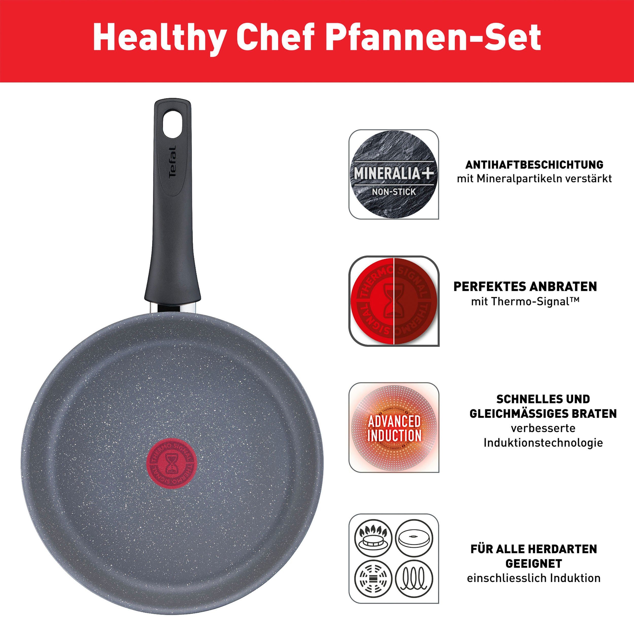 Tefal Pannenset Healthy Chef Mineralia+ anti-aanbakverzegeling, thermo-signaal, inductie (set, 2-delig)