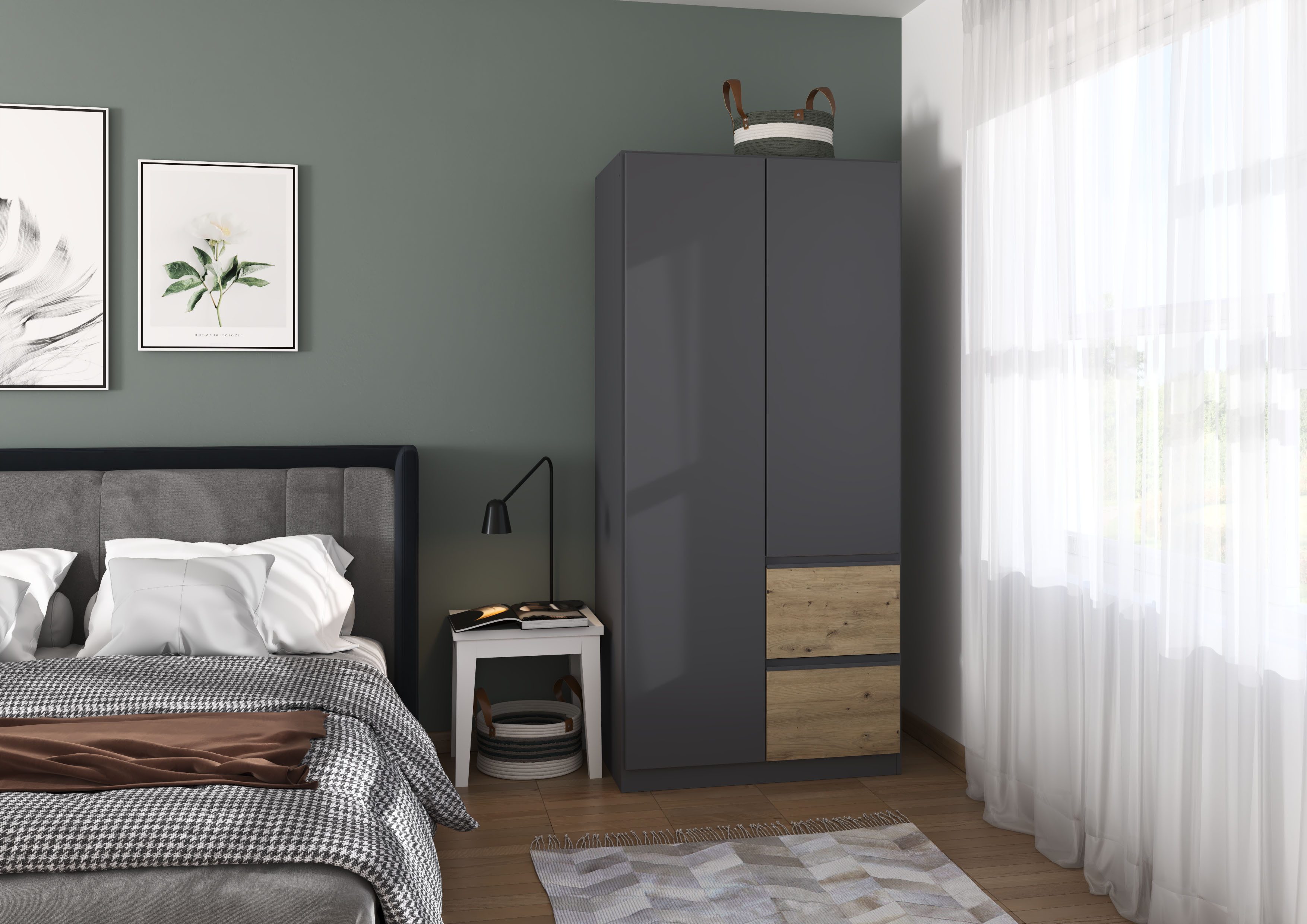 rauch Draaideurkast Kledingkast Kast Garderobe Wasmand COSTA Breedte 91 cm greeploze front met push-to-open functie MADE IN GERMANY