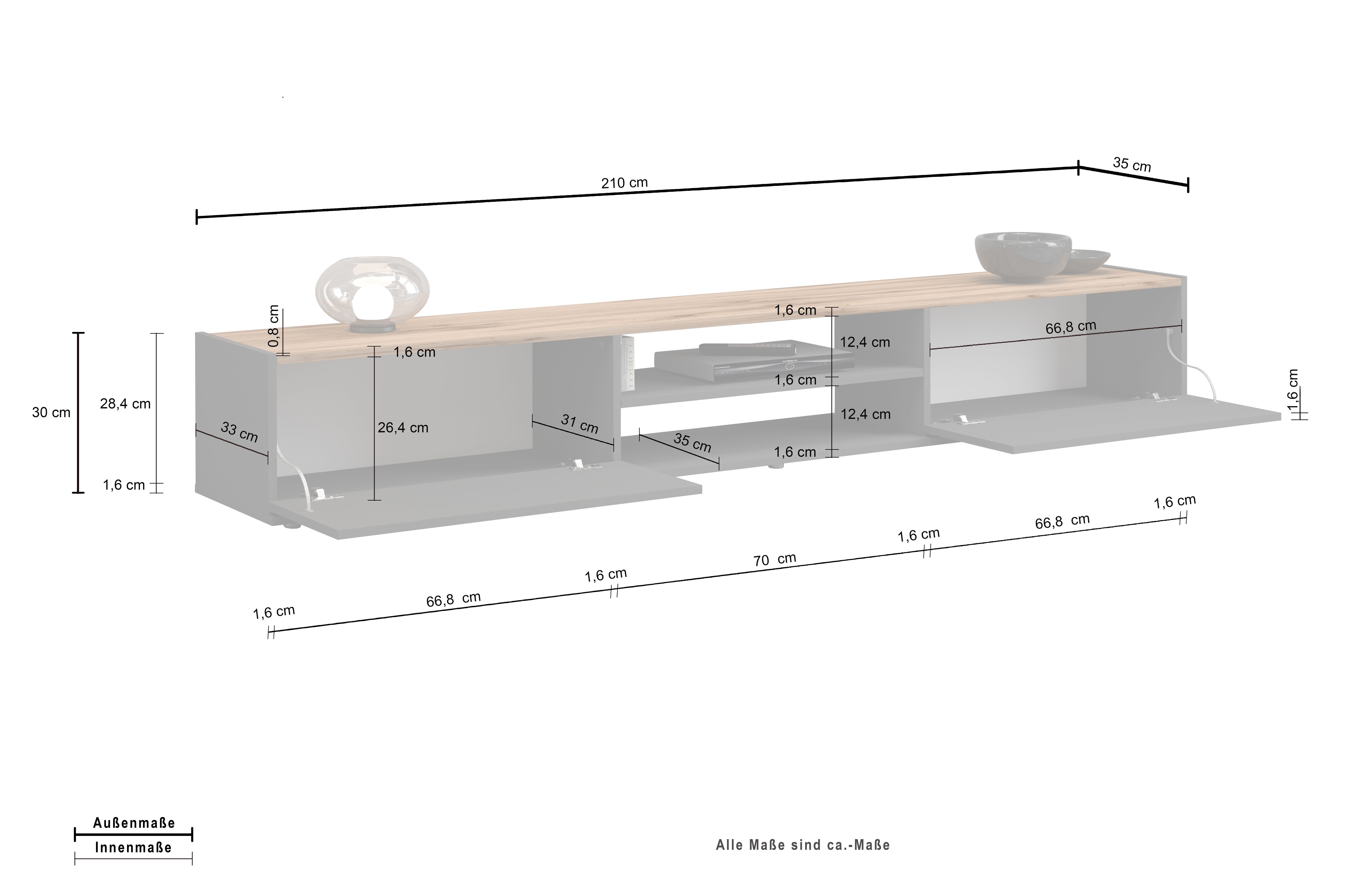 INOSIGN Tv-meubel Garda staand en hangend met 2 kleppen, 1 legplank, breedte 210 cm