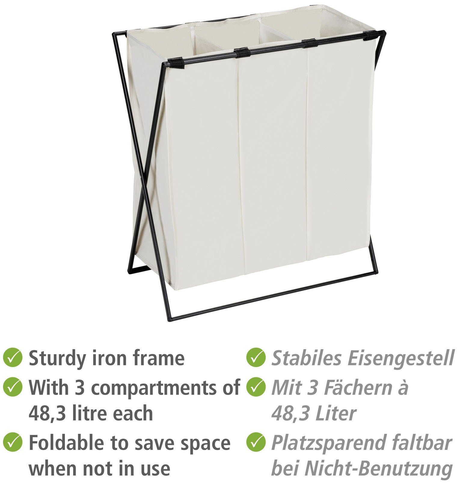 WENKO Wasmand met sorteerfunctie Trio XL 145 liter inhoud