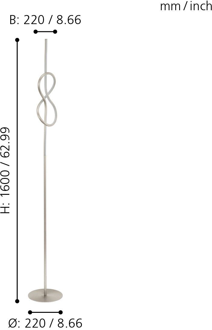 EGLO Staande lamp NOVAFELTRIA Vloerlamp, nikkel-mat en wit, lamp met voetenschakelaar (1 stuk)
