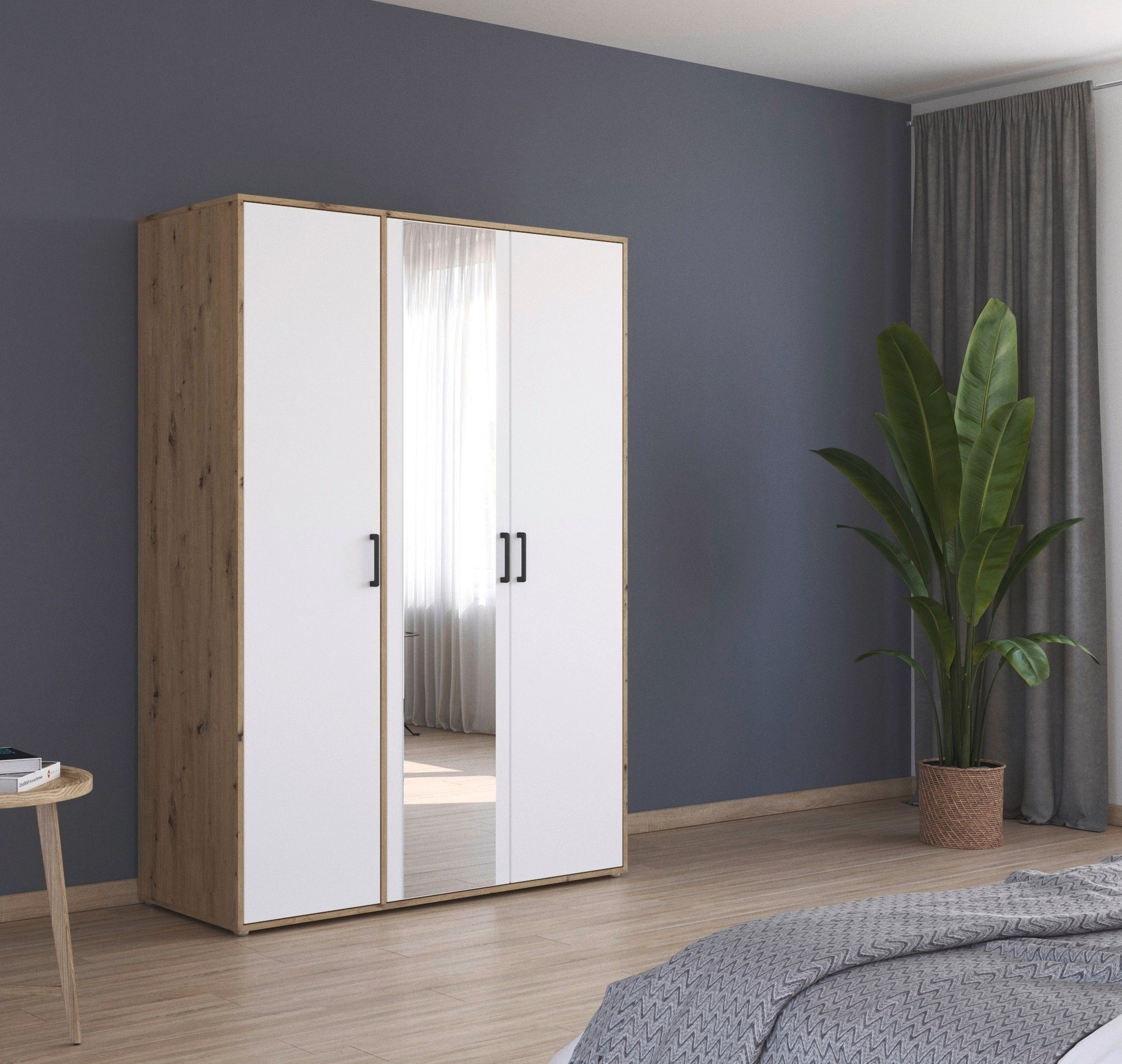 rauch Draaideurkast Voyager met moderne grepen in grijs-metallic en spiegel