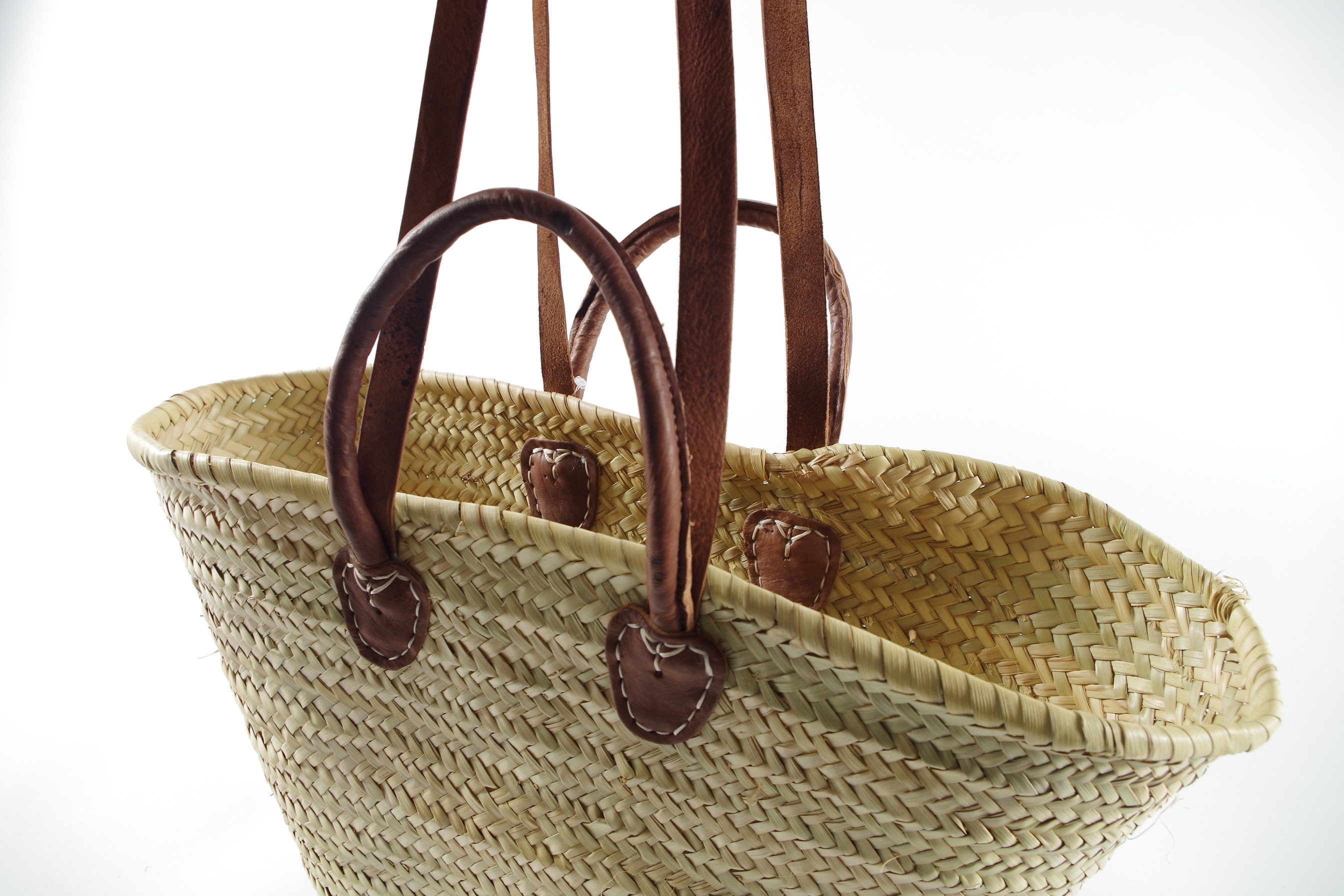 locker Opbergmand Strandtas, mandtas Palmtas met leren handvatten en leren hengsels, strandstoel in Boho-stijl