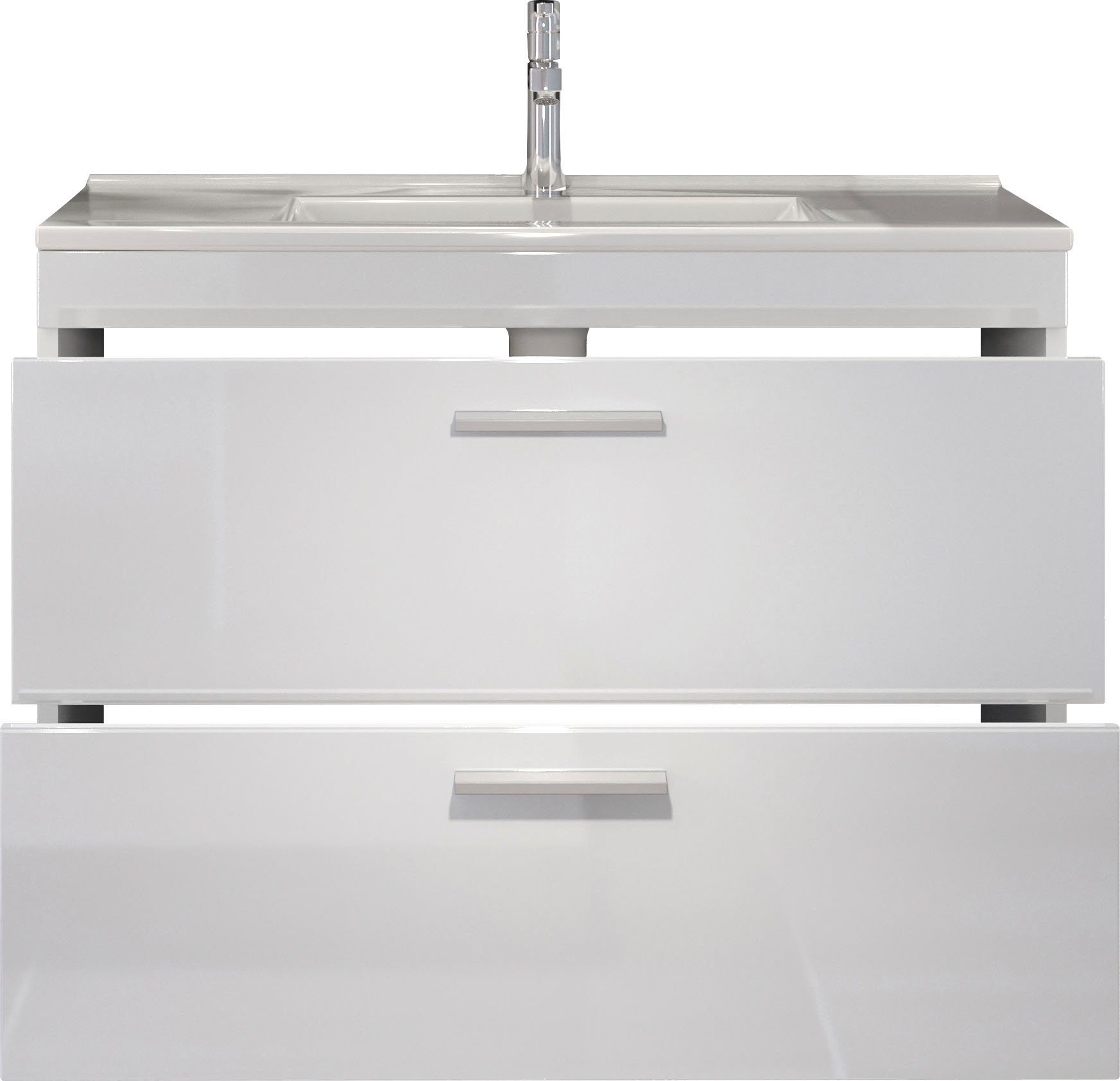 welltime Wastafelonderkast Dormoletto Hangende wastafel in wit hoogglans met inbouwwastafel