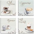 artland artprint op linnen cappuccino espresso latte macchiato (4 stuks) wit