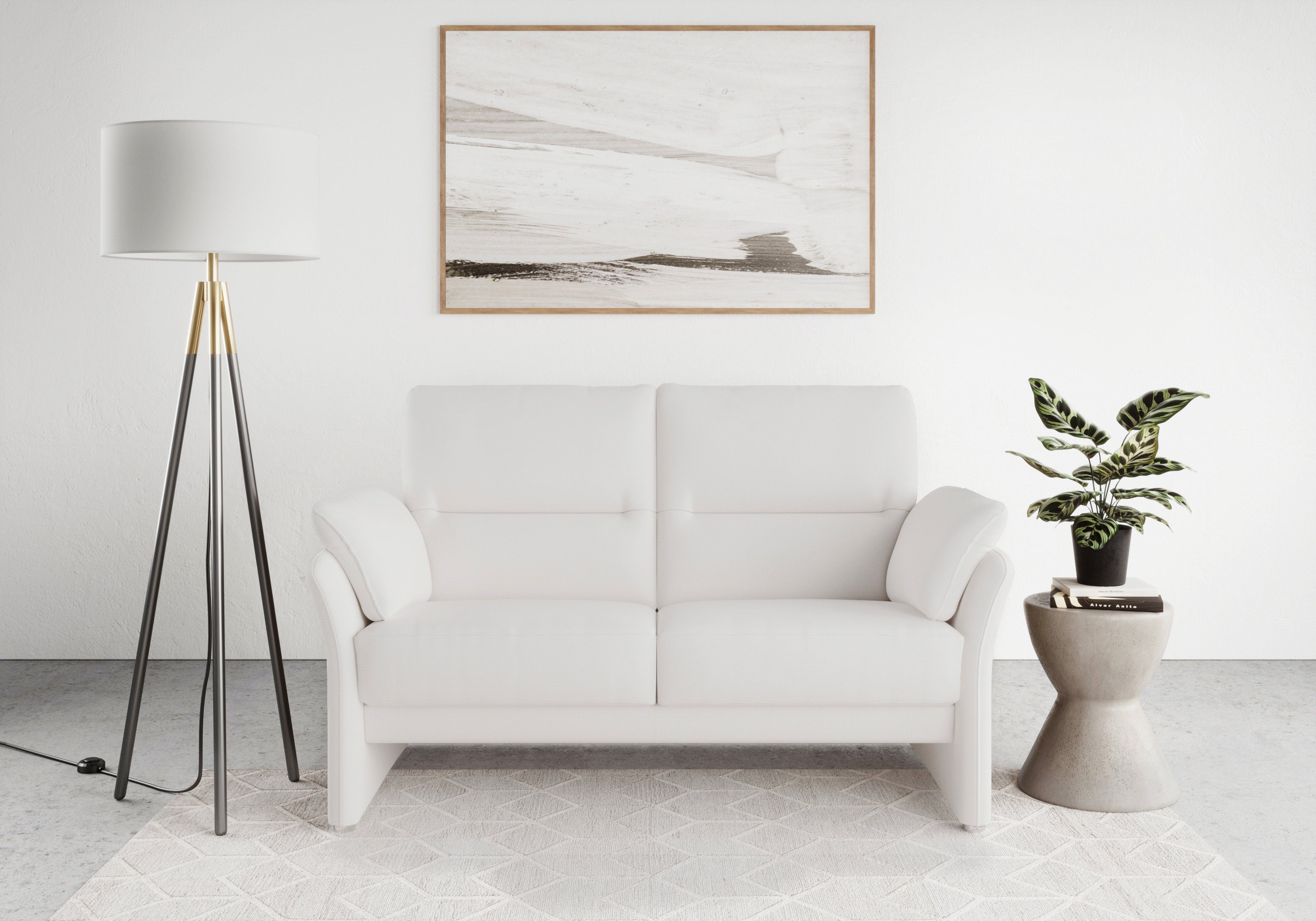 DOMO collection 2-zitsbank Pina elegant en tijdloos, smalle armleuningen, compacte afmetingen beige, 2-zitsbanken