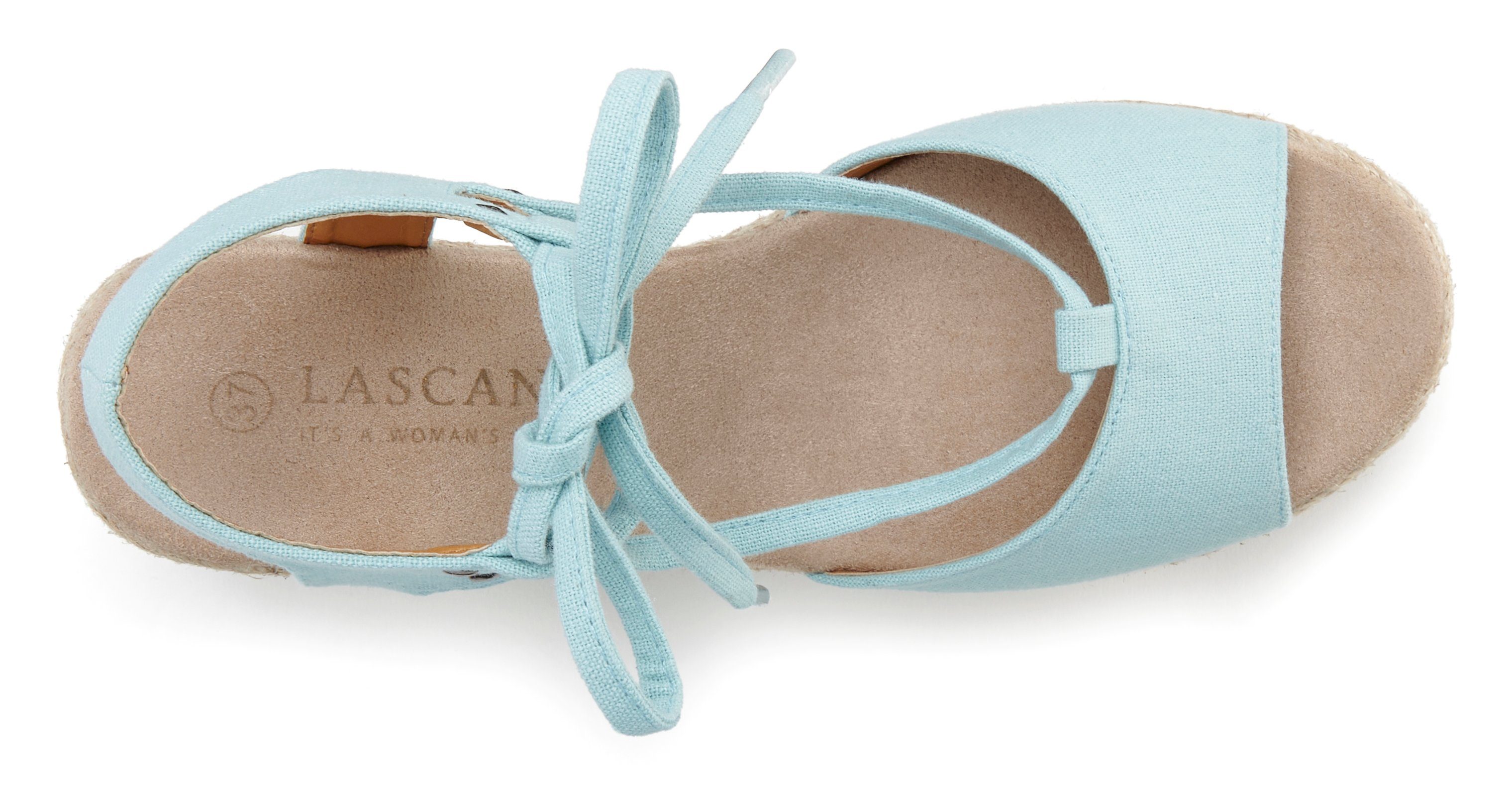 Lascana Sleehaksandaaltjes Sandalette, sandaal met sleehak, bamboe-look & veters VEGAN