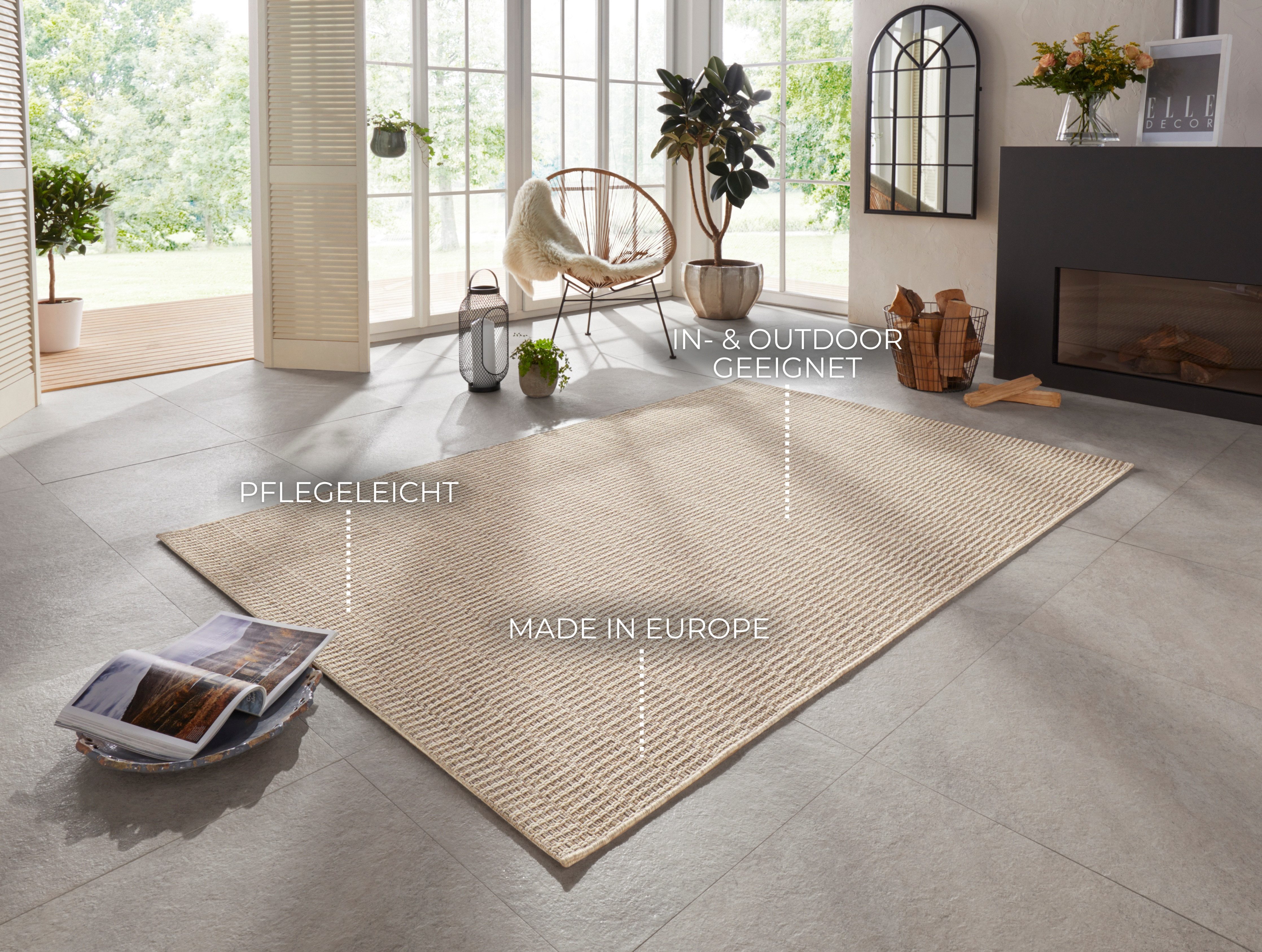 ELLE DECORATION Vloerkleed Dreux Geschikt voor binnen en buiten, weerbestendig, balkon, tuin, woonkamer, waterbestendig