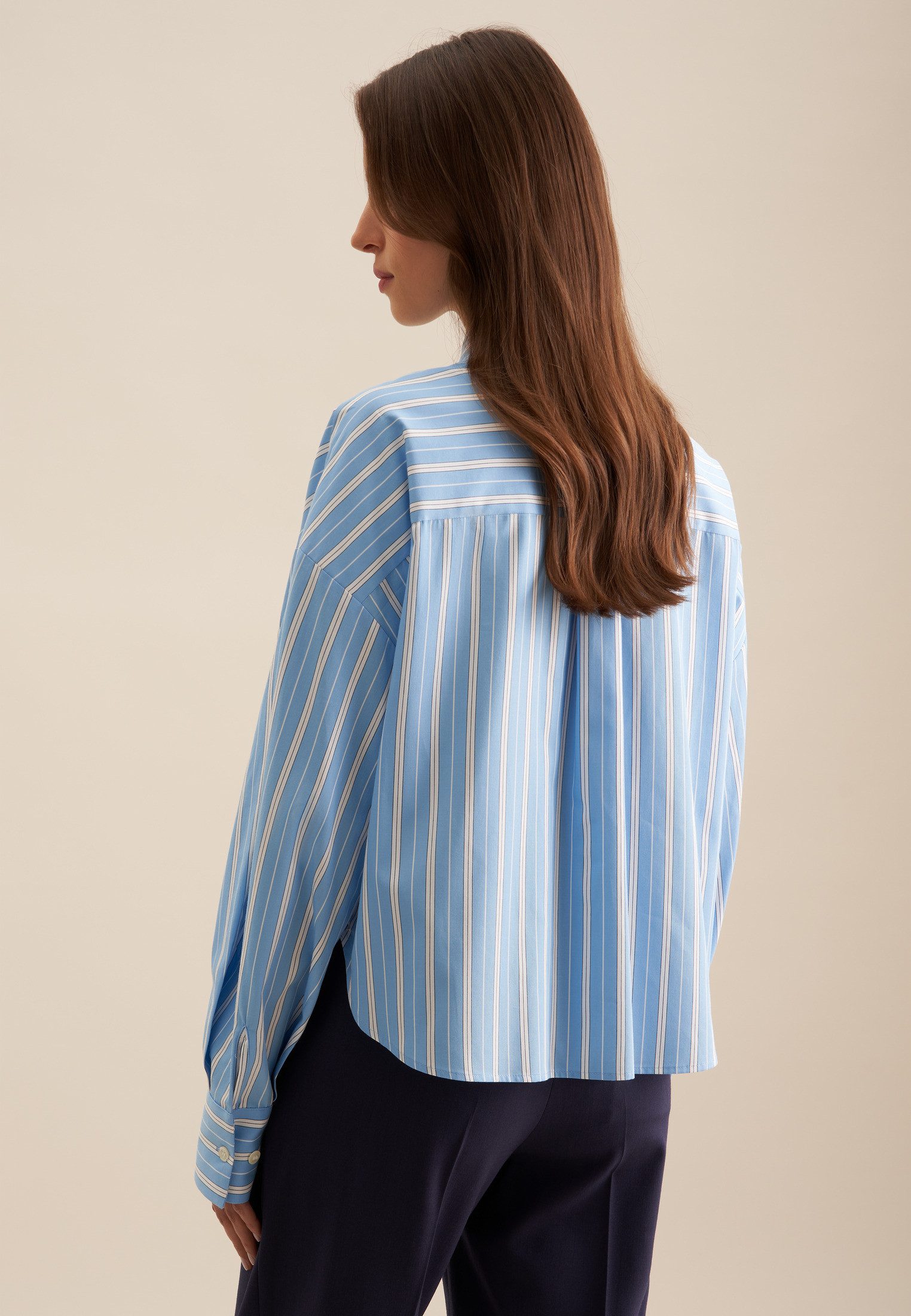 seidensticker Overhemdblouse Zwarte roos Lange mouwen kraag strepen