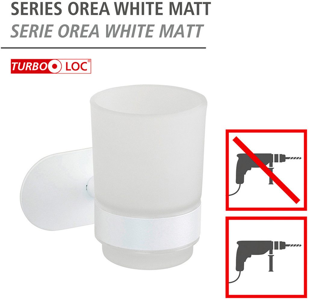 WENKO Poetsbeker Turbo-Loc® model Uno Orea met wandbevestiging zonder boren, roestvrij staal, gesatineerd glas