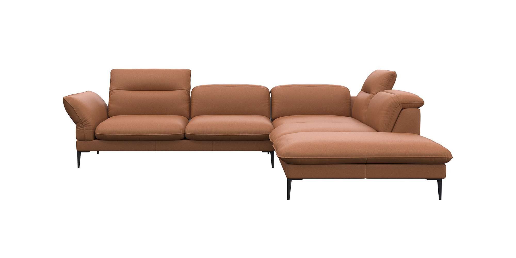 FLEXLUX Hoekbank Salino, functie-sofa met ottomane, relaxsofa, hoekbank Bank met arm- en hoofdeinde verstellingen, koudschuim & staalgolven bruin,
